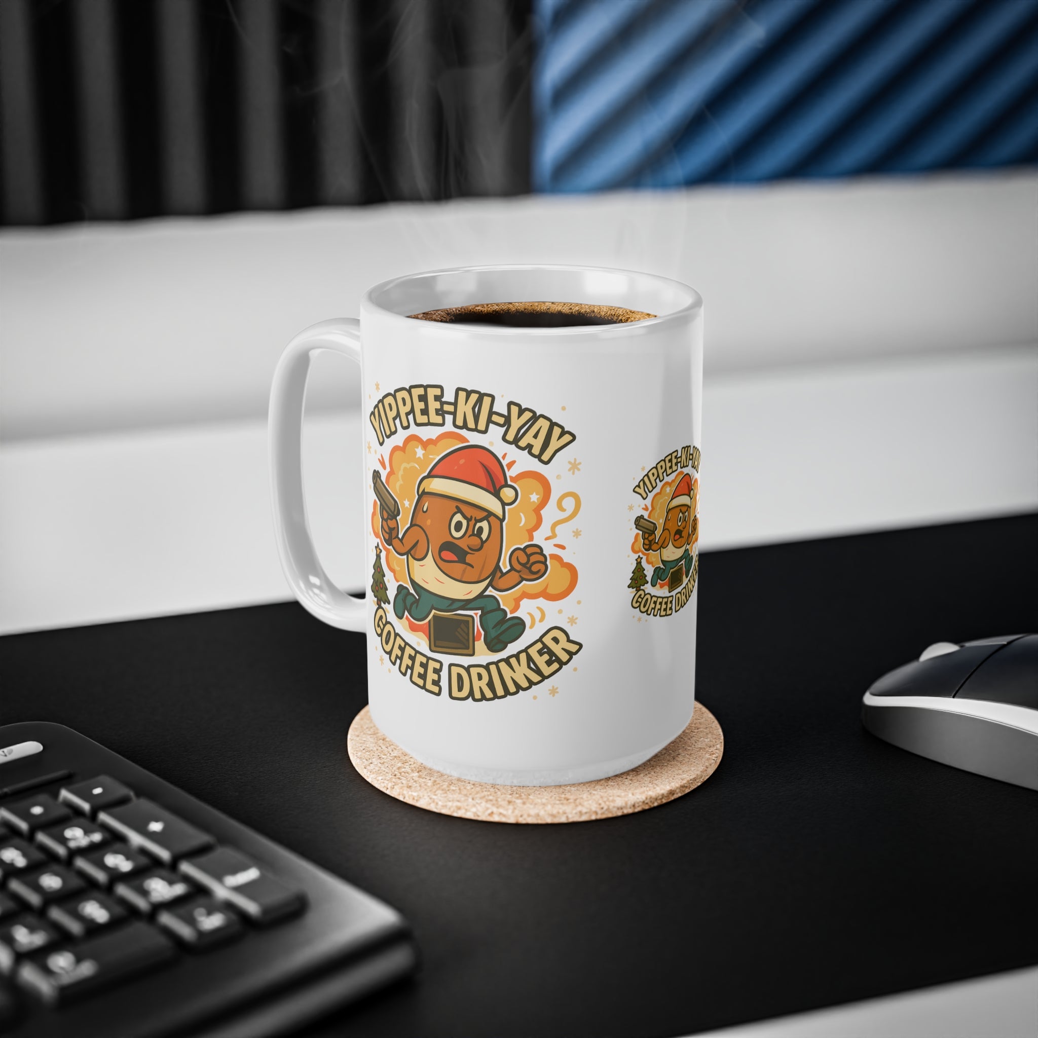 Funny Christmas Mug - Yippee-Ki-Yay Coffee Drinker Movie Parody Mug