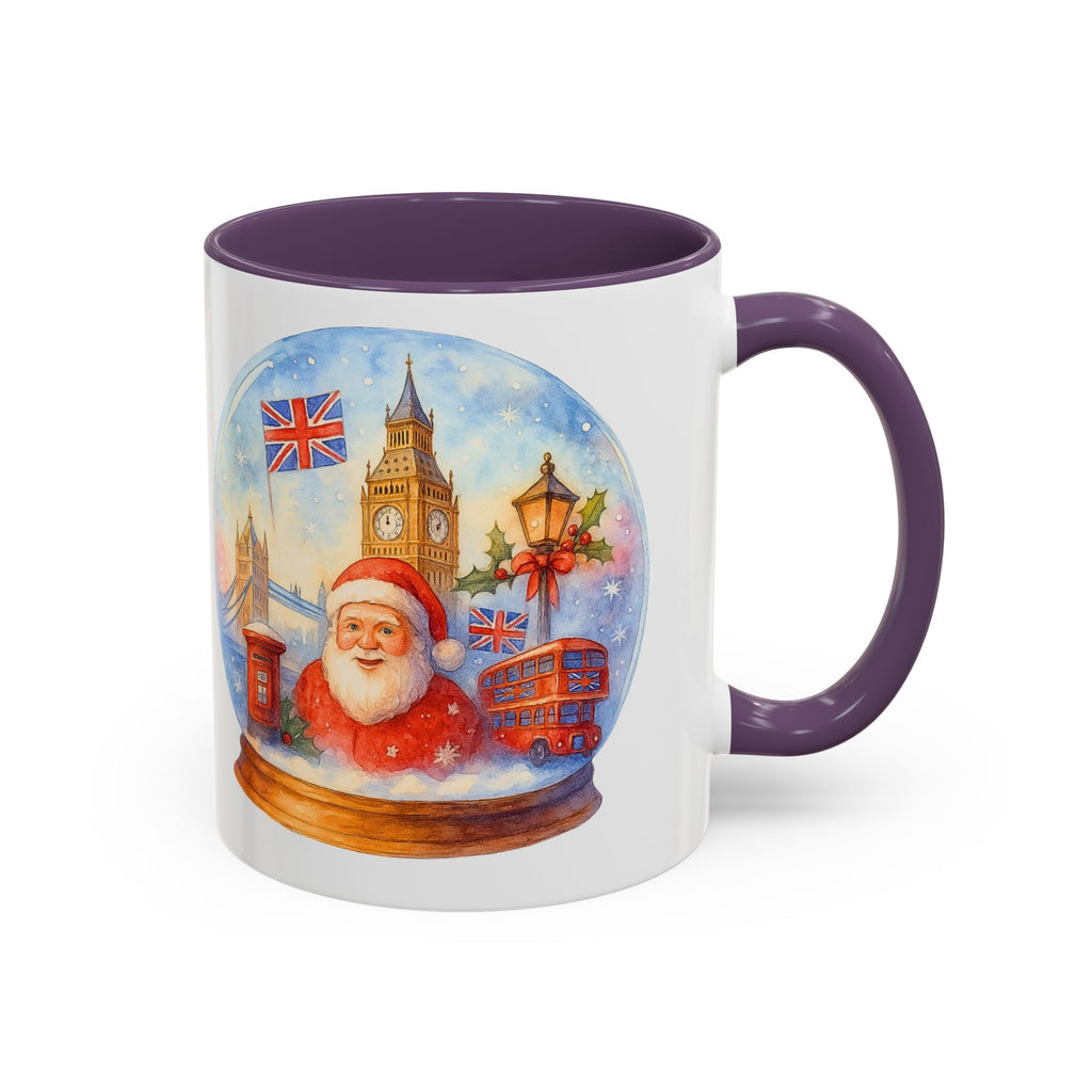 London Santa Snowglobe Mug | UK Christmas Souvenir Cup | Big Ben London Bus Festive Mug | British Holiday Gift