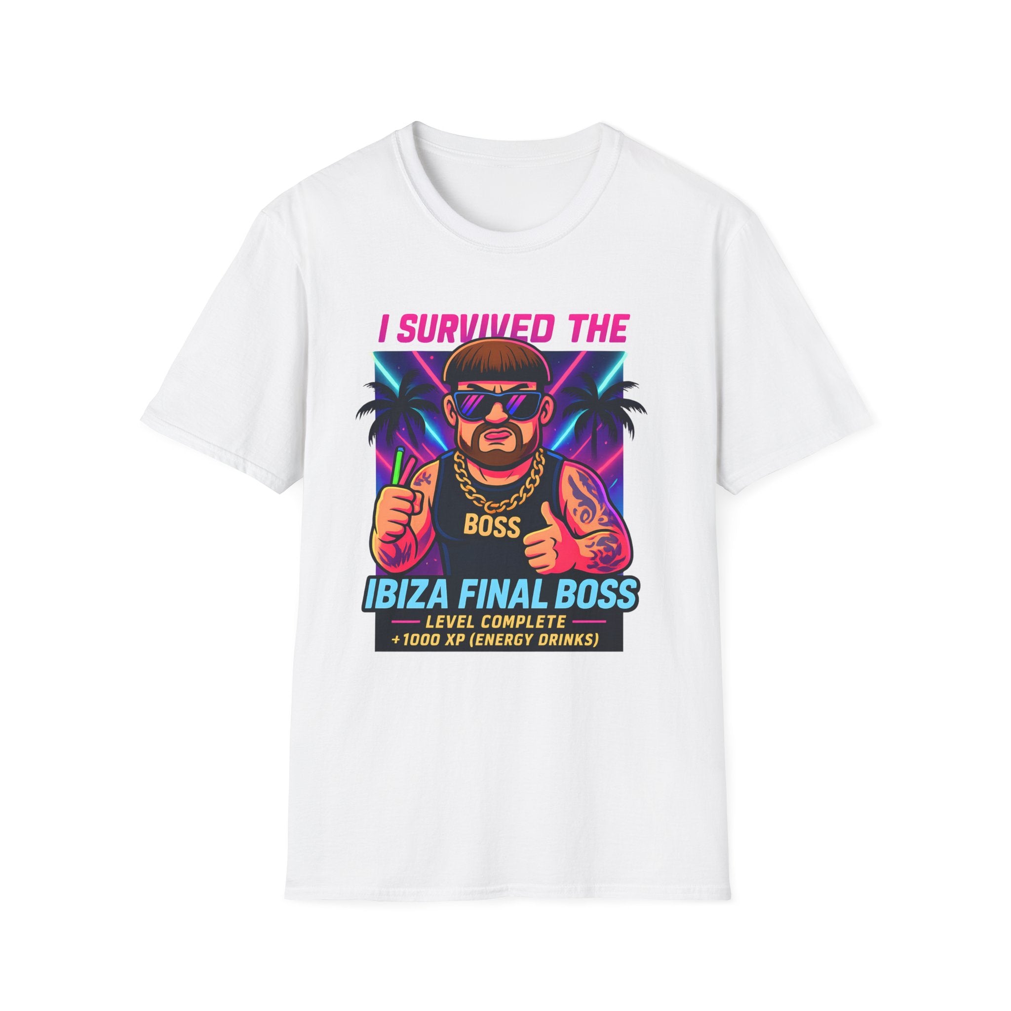 I Survived the Ibiza Final Boss T-Shirt | Funny UK Summer Meme Tee | British Pop Culture Rave Shirt | Festival Uni Gift Retro Party Tee