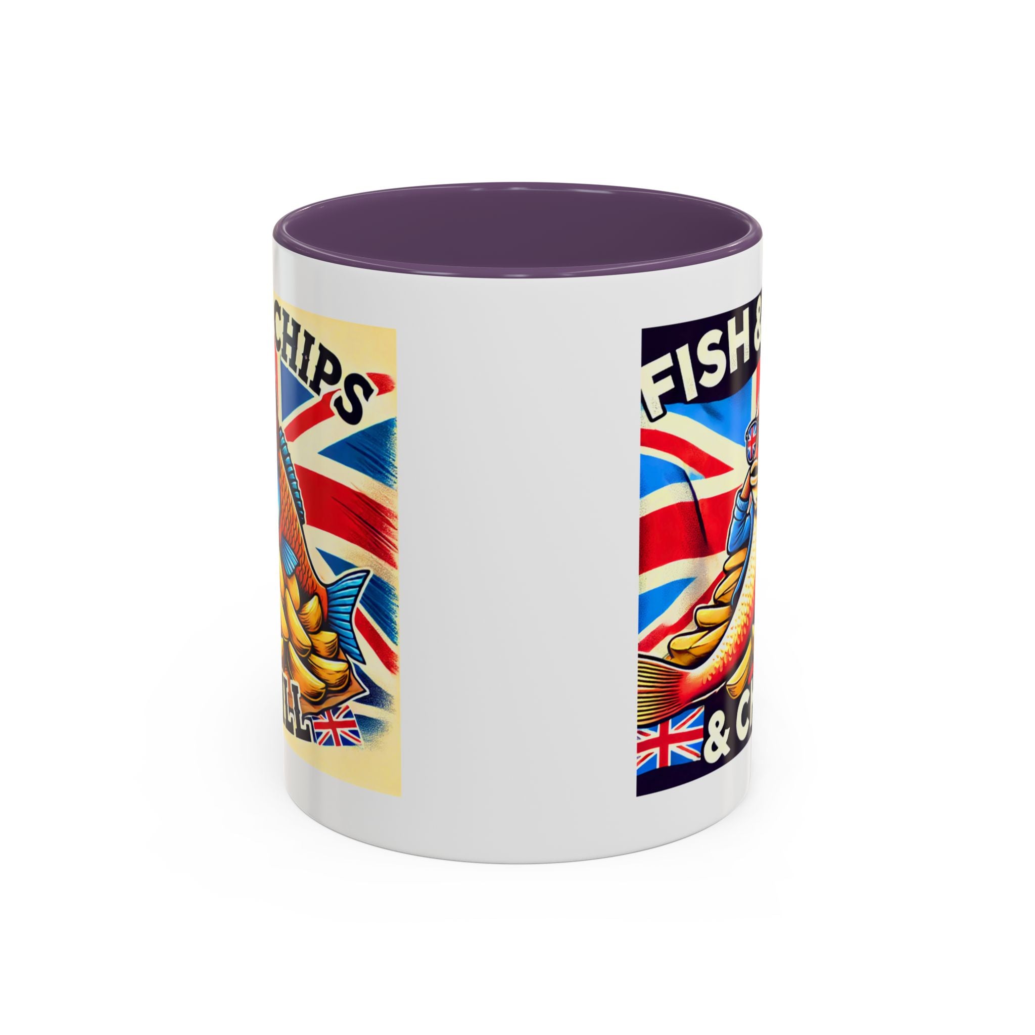 Fish & Chips n Chill Mug | Funny British Coffee Cup | Foodie Gift | Quirky UK Tea Mug | Accent Coffee Cup for Home or Office