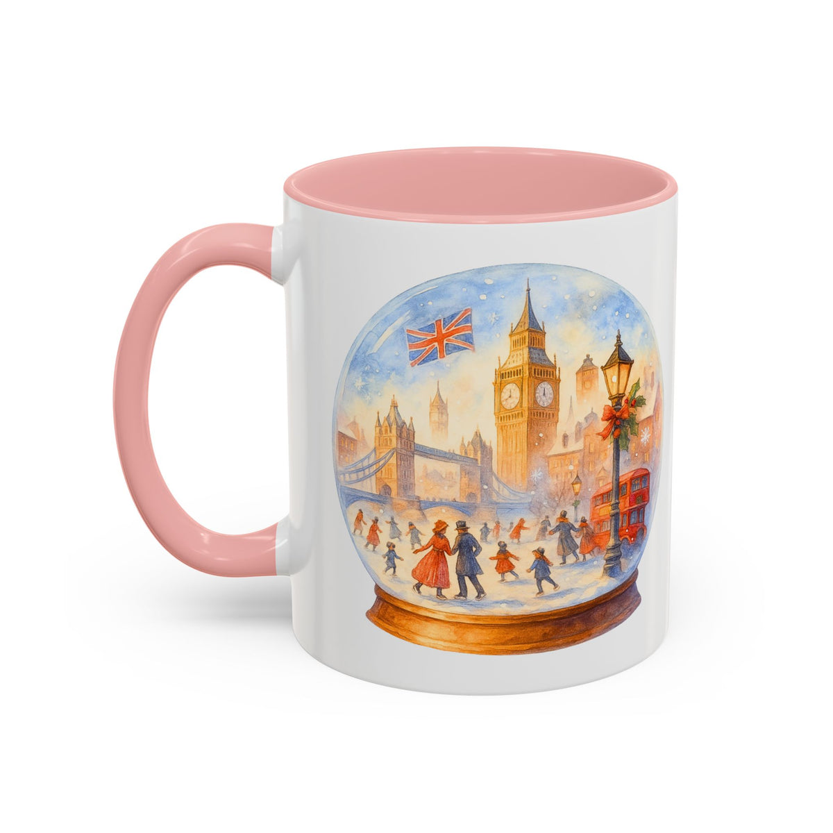 London snowglobe mug with Big Ben, Tower Bridge and red buses, photo 7