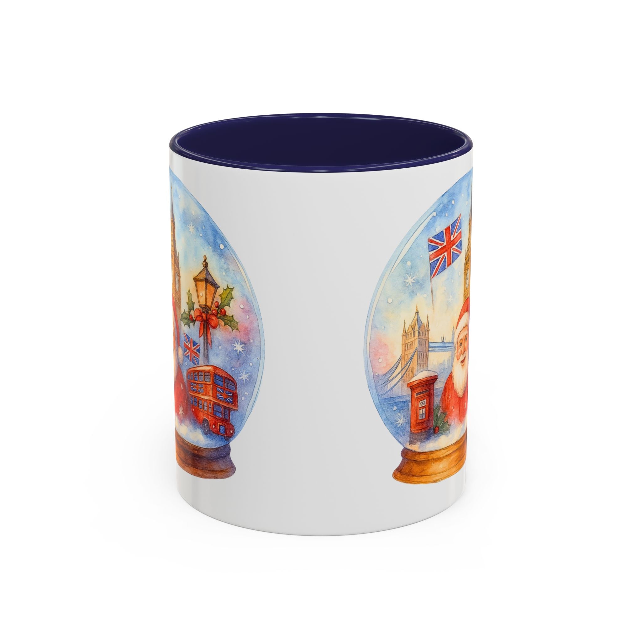 London Santa Snowglobe Mug | UK Christmas Souvenir Cup | Big Ben London Bus Festive Mug | British Holiday Gift