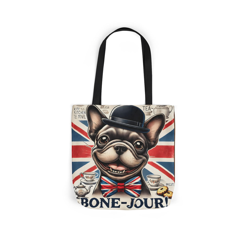 Bone-Jour Tote Bag | Union Jack Frenchie Bag | Fun Dog Mum Gift | Reusable Shopping Bag | French Bulldog Shoulder Bag, Dog Lover Gift