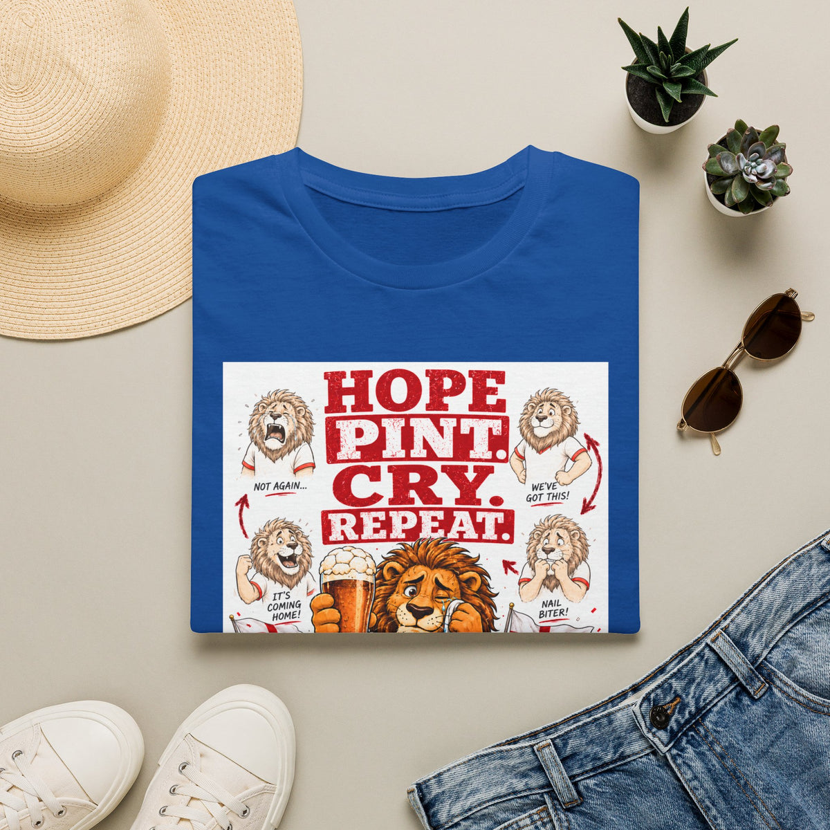 Hope Pint Cry Repeat T-Shirt | Three Lions England Football Tee