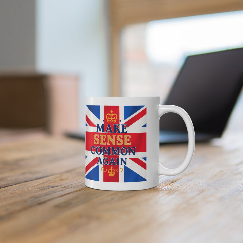 Union Jack Mug | "Make Sense Common Again" | Funny British Political Parody | Patriotic UK Free Speech Cup | Satirical Tea Gift