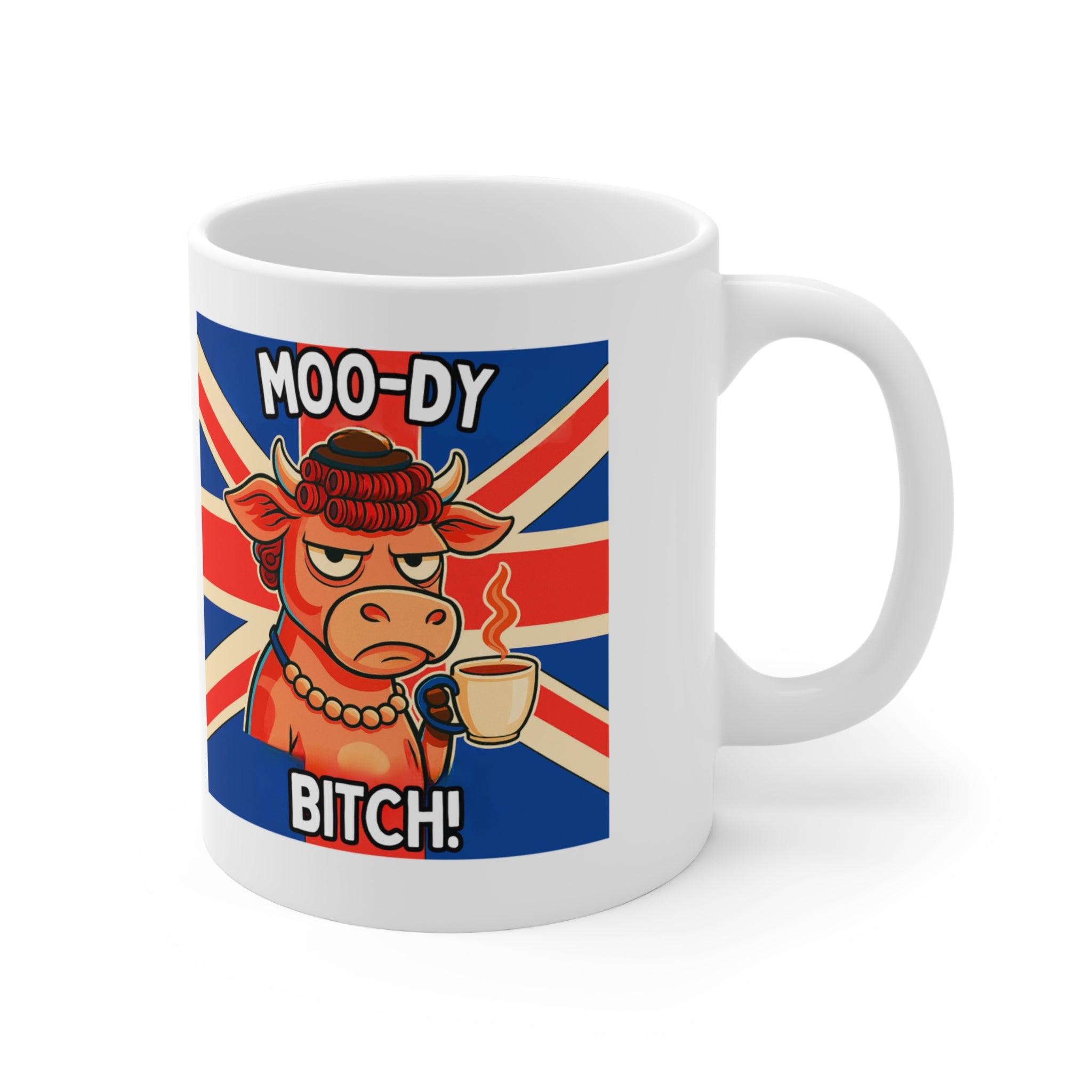 Moo-dy Bitch Funny Cow Mug | Funny British Animal Coffee Cup | Unique Sassy Gift for Her | 11oz Ceramic Moody Novelty Mug