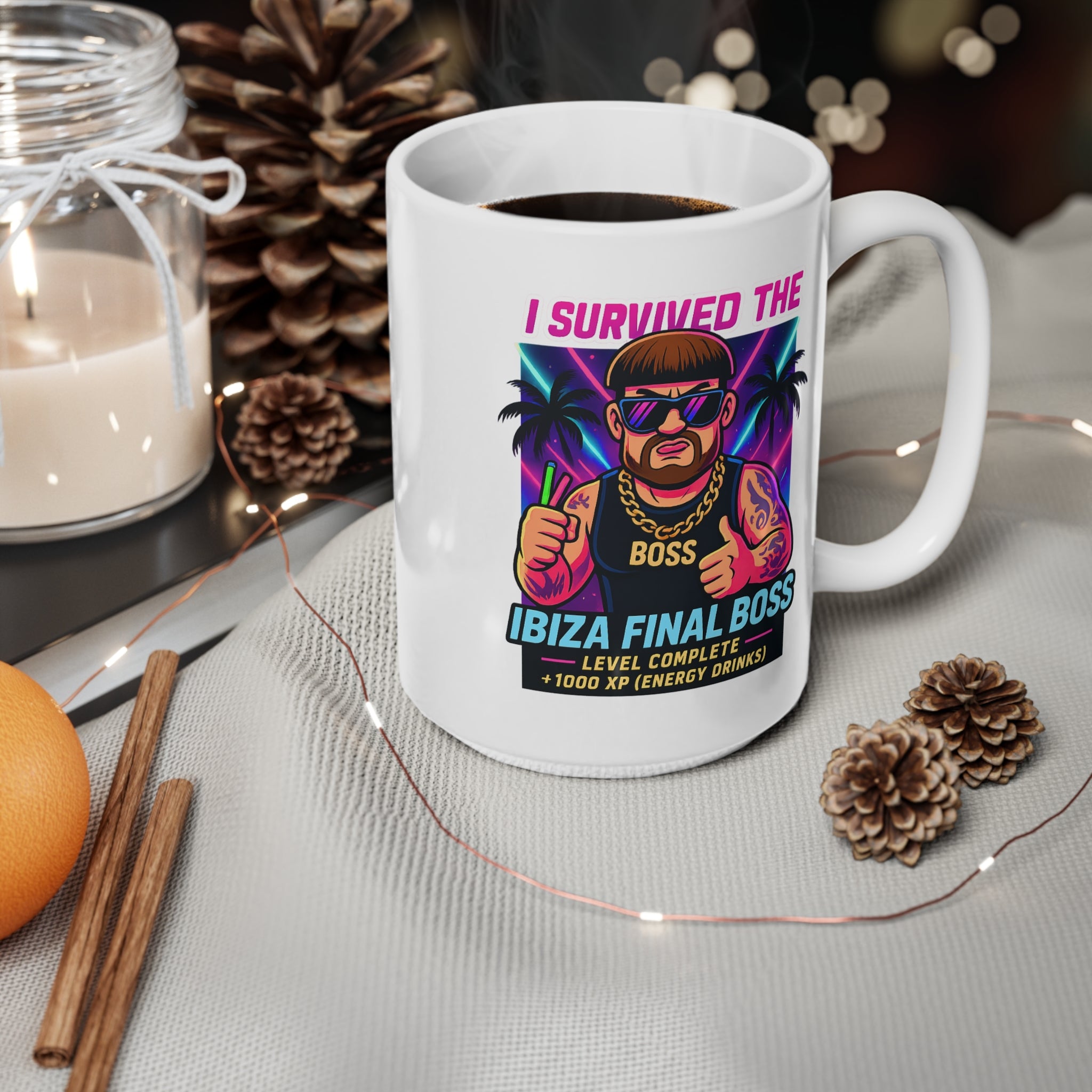I Survived The Ibiza Final Boss Coffee Mug | Funny UK Summer Meme Cup | British Pop Culture Gift | Rave Party Tea Cup | Festival Drinkware