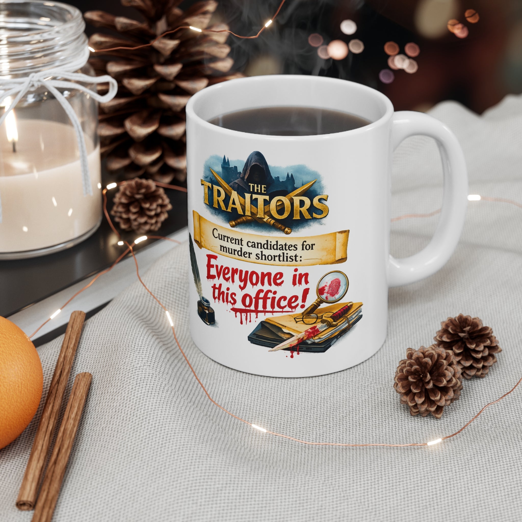 Funny Traitors Mug - Murder Shortlist: Everyone in This Office Mug | Funny British TV Show Cup | Cheeky Gift for Tea Lovers