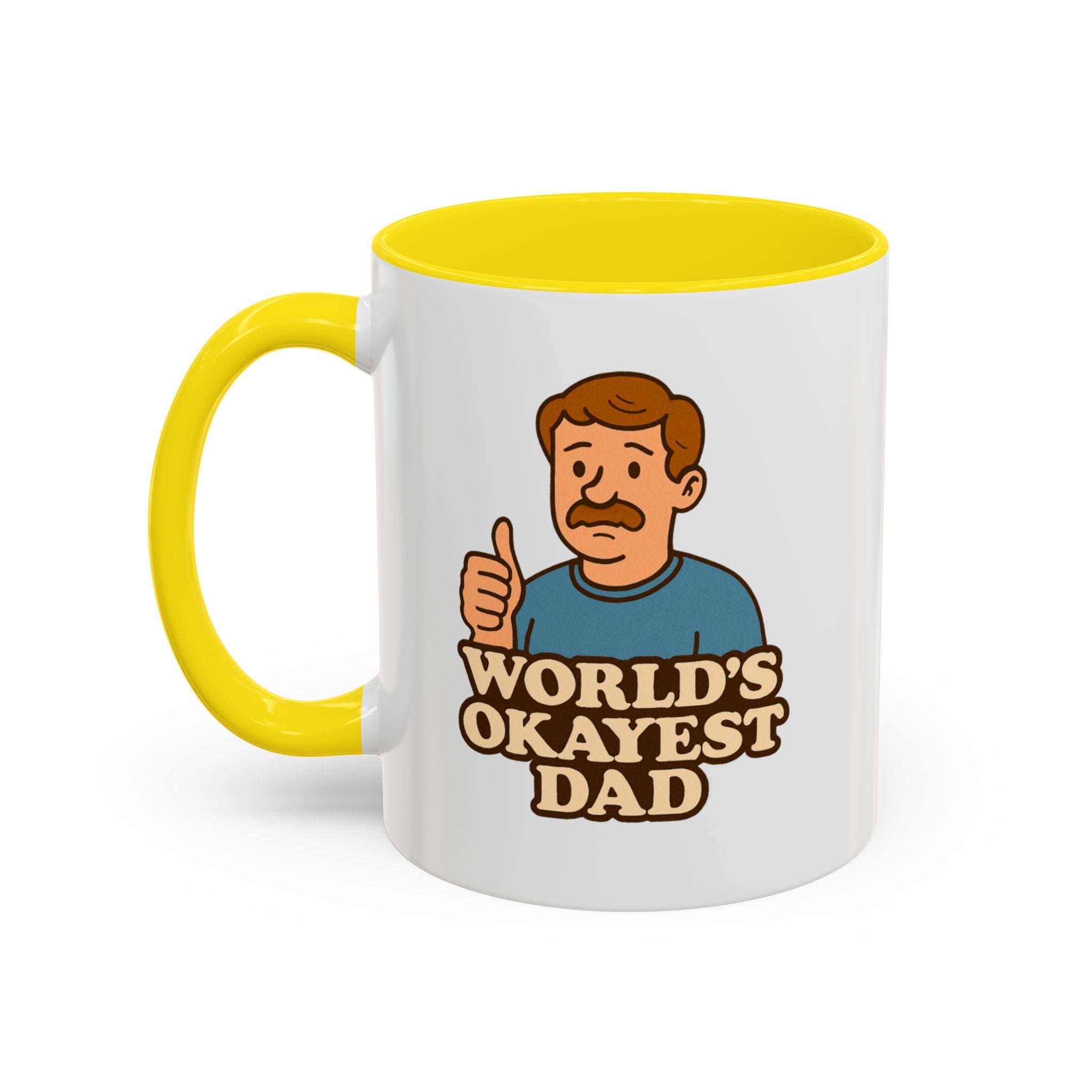 Worlds Okayest Dad Mug - Funny Fathers Day Gift |  11oz Sarcastic Coffee Cup | Thumbs Up Dad