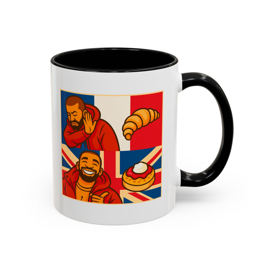 Funny British Croissant Vs Crumpet Mug - UK Patriot Drake Meme Gift | Anti-French Tea Humour | Funny Foodie Present | Union Jack Coffee Cup