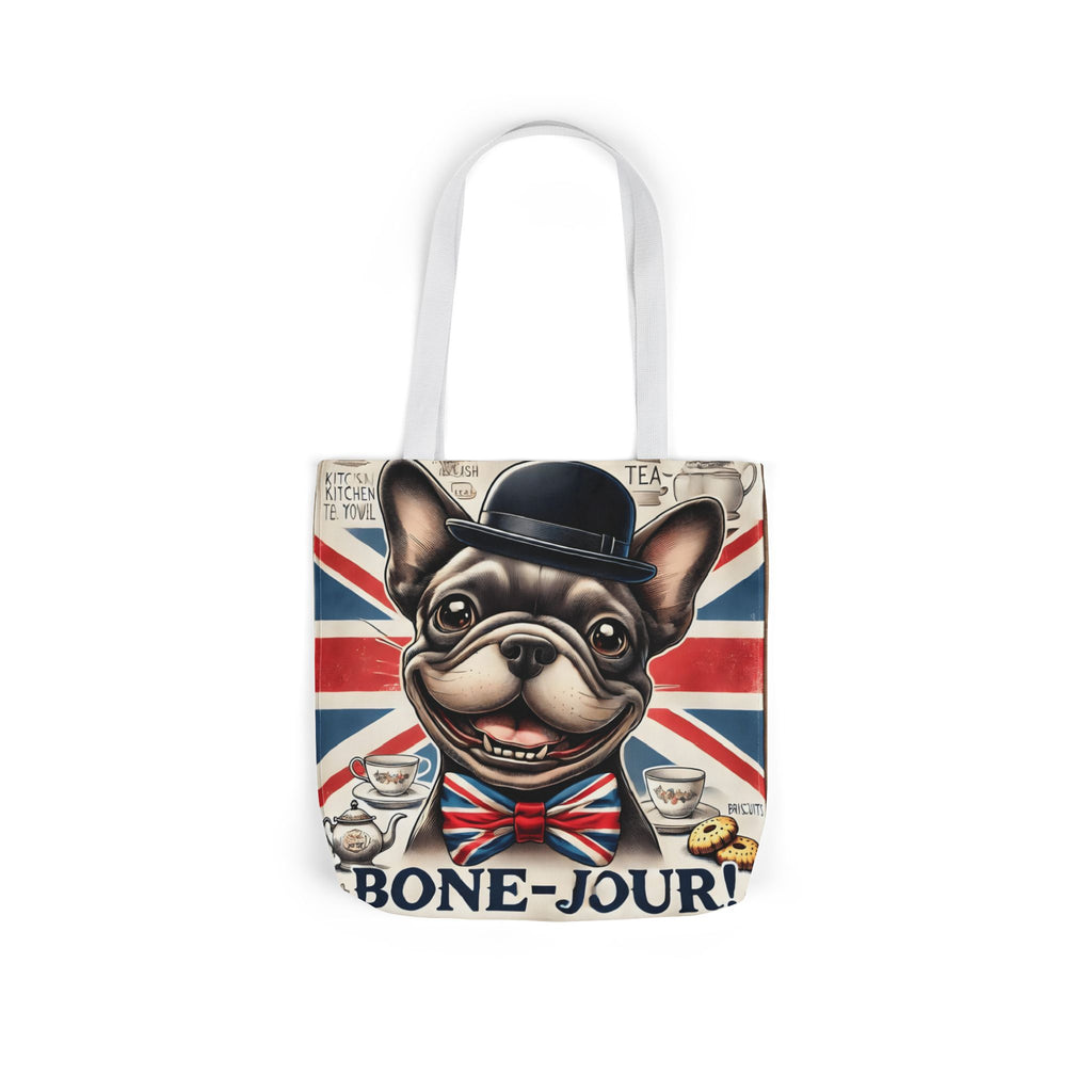 Bone-Jour Tote Bag | Union Jack Frenchie Bag | Fun Dog Mum Gift | Reusable Shopping Bag | French Bulldog Shoulder Bag, Dog Lover Gift