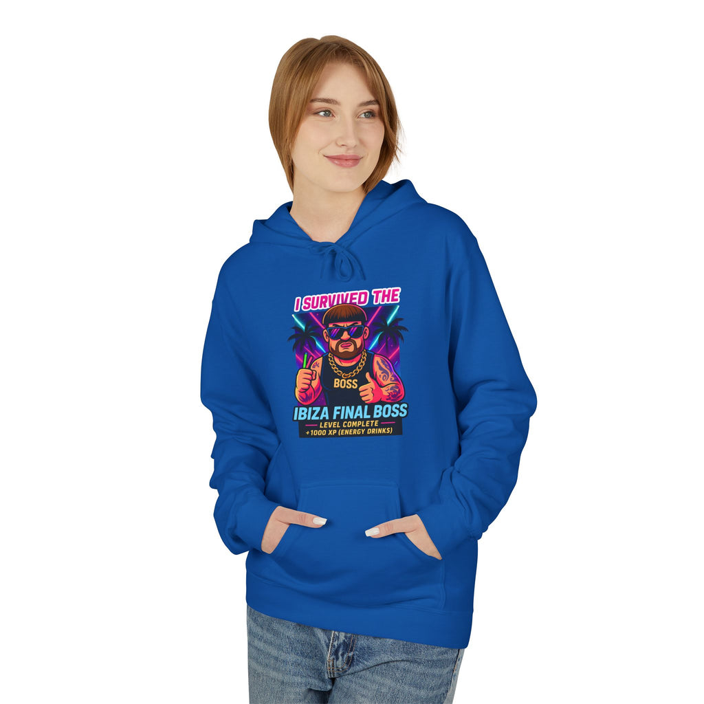 I Survived the Ibiza Final Boss Hoodie | Funny UK Summer Meme Sweatshirt | British Pop Culture Festival Gift Z | Unisex Rave Hoodie