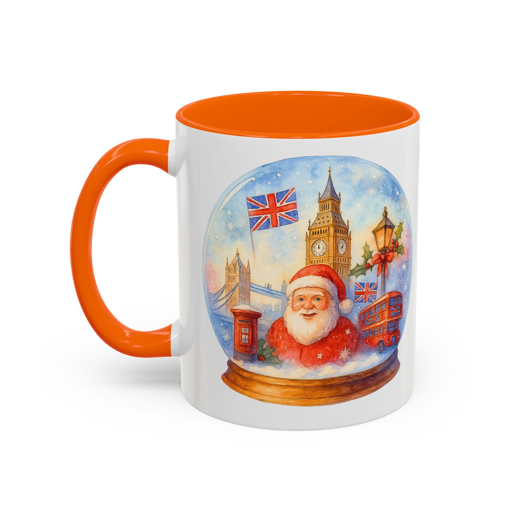 London Santa Snowglobe Mug | UK Christmas Souvenir Cup | Big Ben London Bus Festive Mug | British Holiday Gift