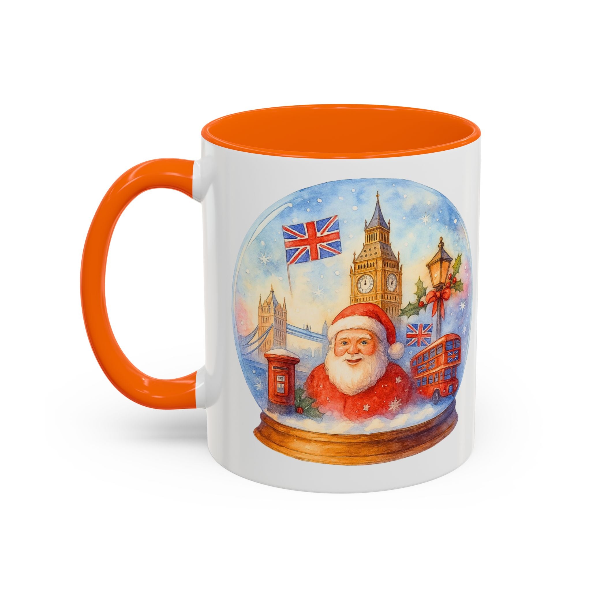 London Santa Snowglobe Mug | UK Christmas Souvenir Cup | Big Ben London Bus Festive Mug | British Holiday Gift
