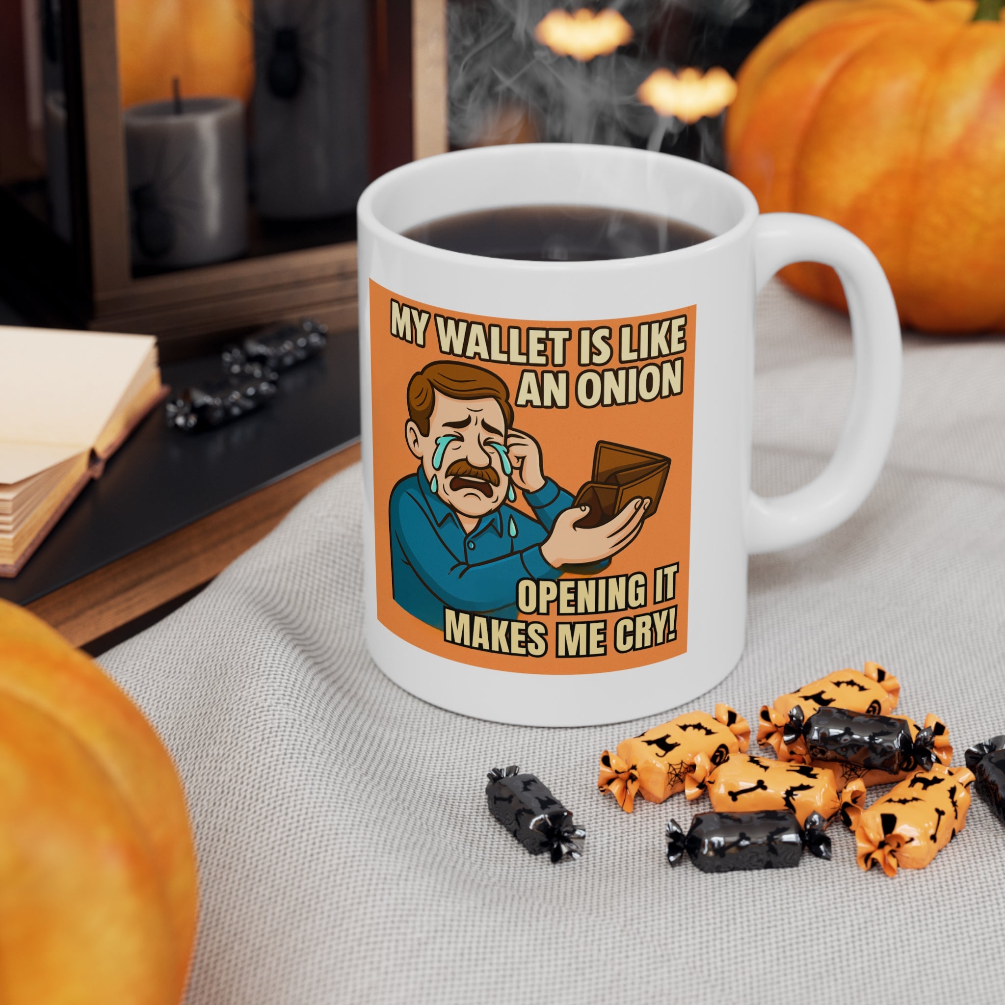 My Wallet Is Like an Onion 11oz Mug | Funny Crying Dad Coffee Cup | Broke Dad Humour Gift | Father's Day Joke Mug