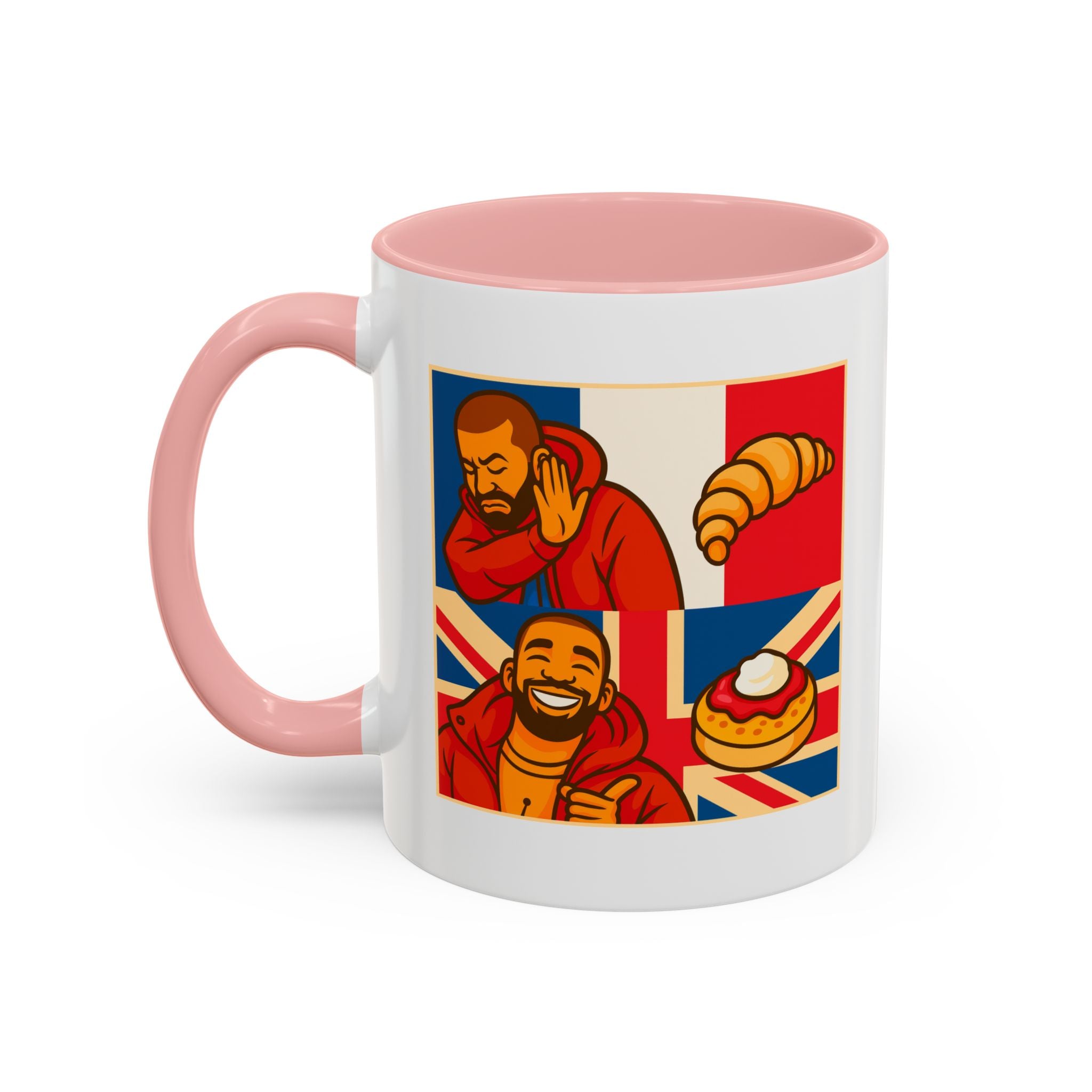 Funny British Croissant Vs Crumpet Mug - UK Patriot Drake Meme Gift | Anti-French Tea Humour | Funny Foodie Present | Union Jack Coffee Cup