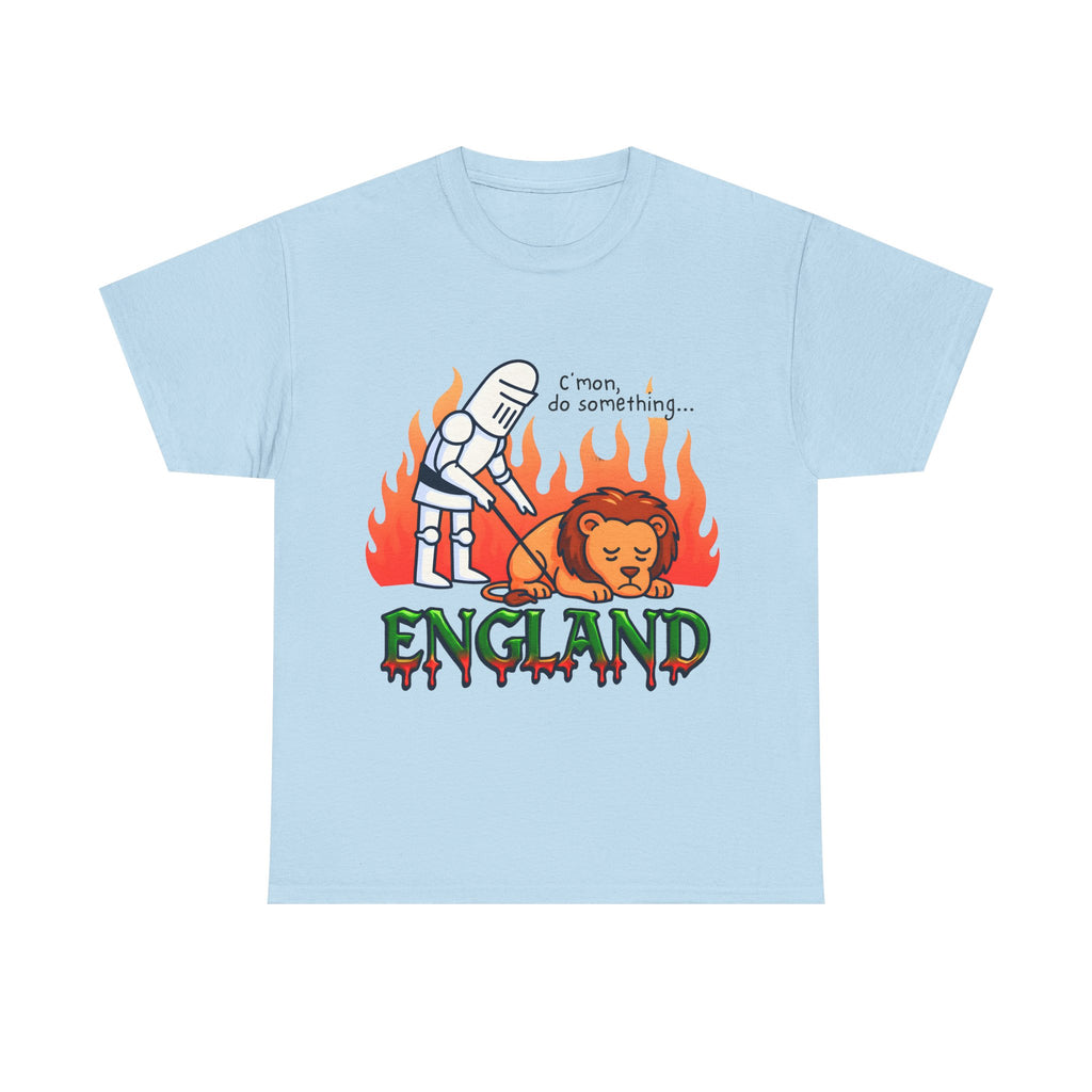 C'mon Do Something Funny England Meme T-Shirt | Unisex Heavy Cotton Tee | Sad Lion & Knight Cartoon National Pride Shirt | England T-shirt