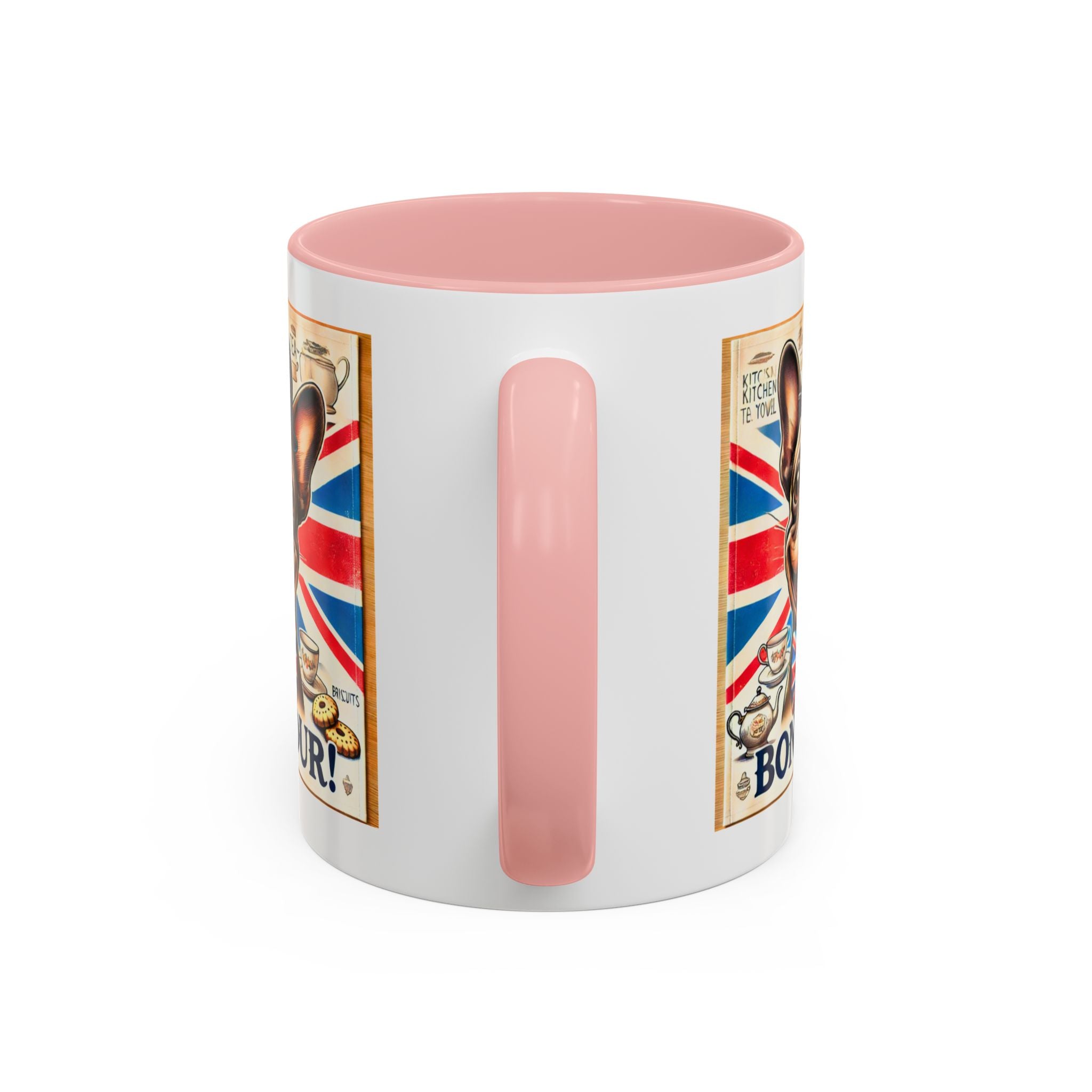 Bone-Jour Frenchie Mug | Funny Dog Lover Accent Coffee Cup | Cute French Bulldog Gift | Whimsical Patriotic Tea Mug | British Kitchen Decor