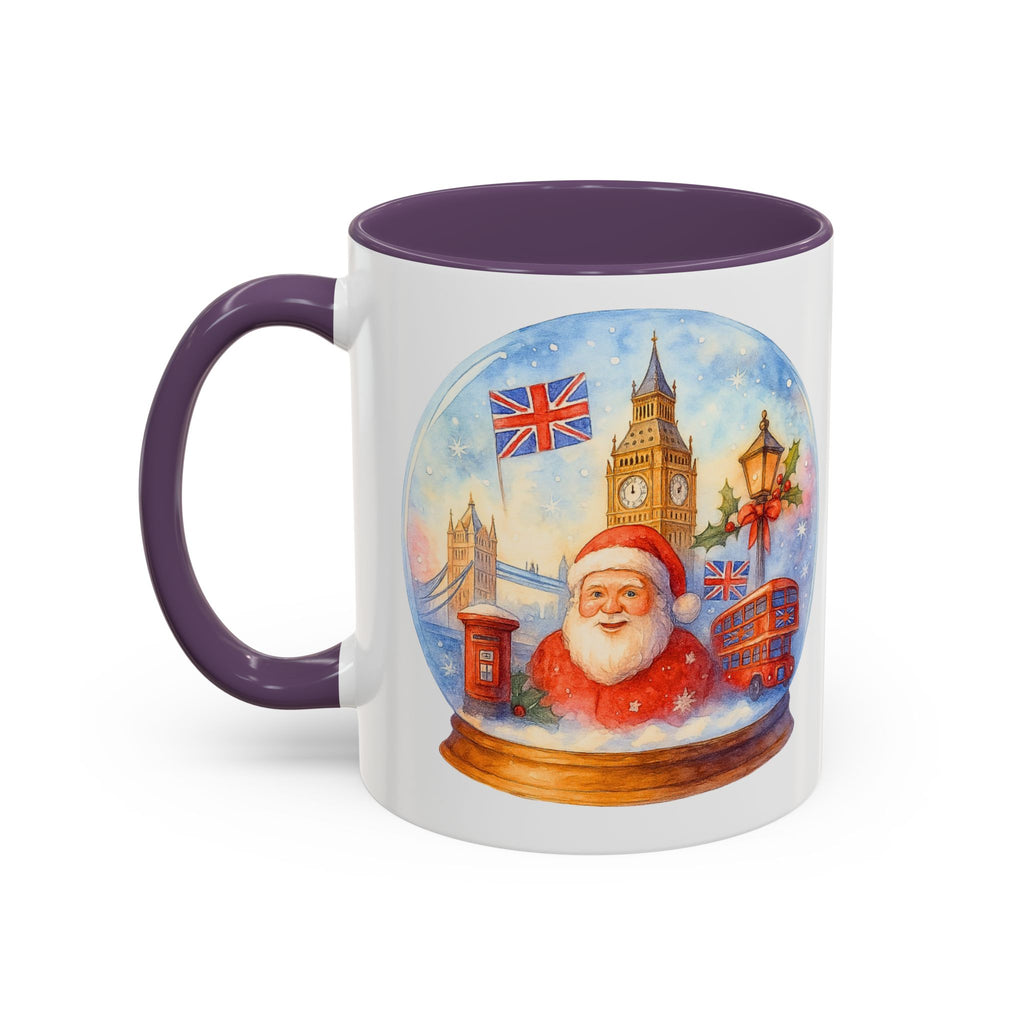 London Santa Snowglobe Mug | UK Christmas Souvenir Cup | Big Ben London Bus Festive Mug | British Holiday Gift