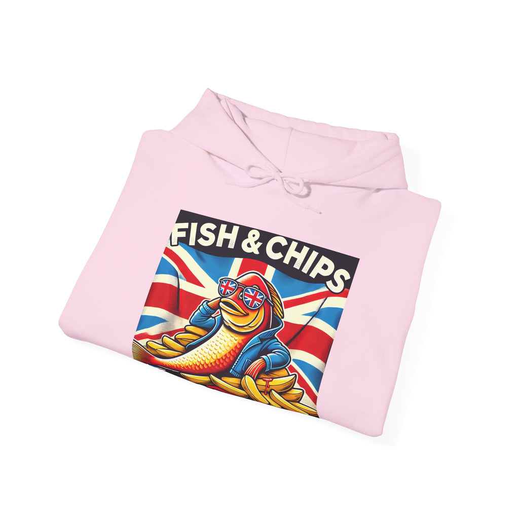 Fish & Chips n Chill Hoodie | Funny British Foodie Sweatshirt | Cozy Stylish UK Banter Wear | Gift for Food Lovers and Chippy Fans