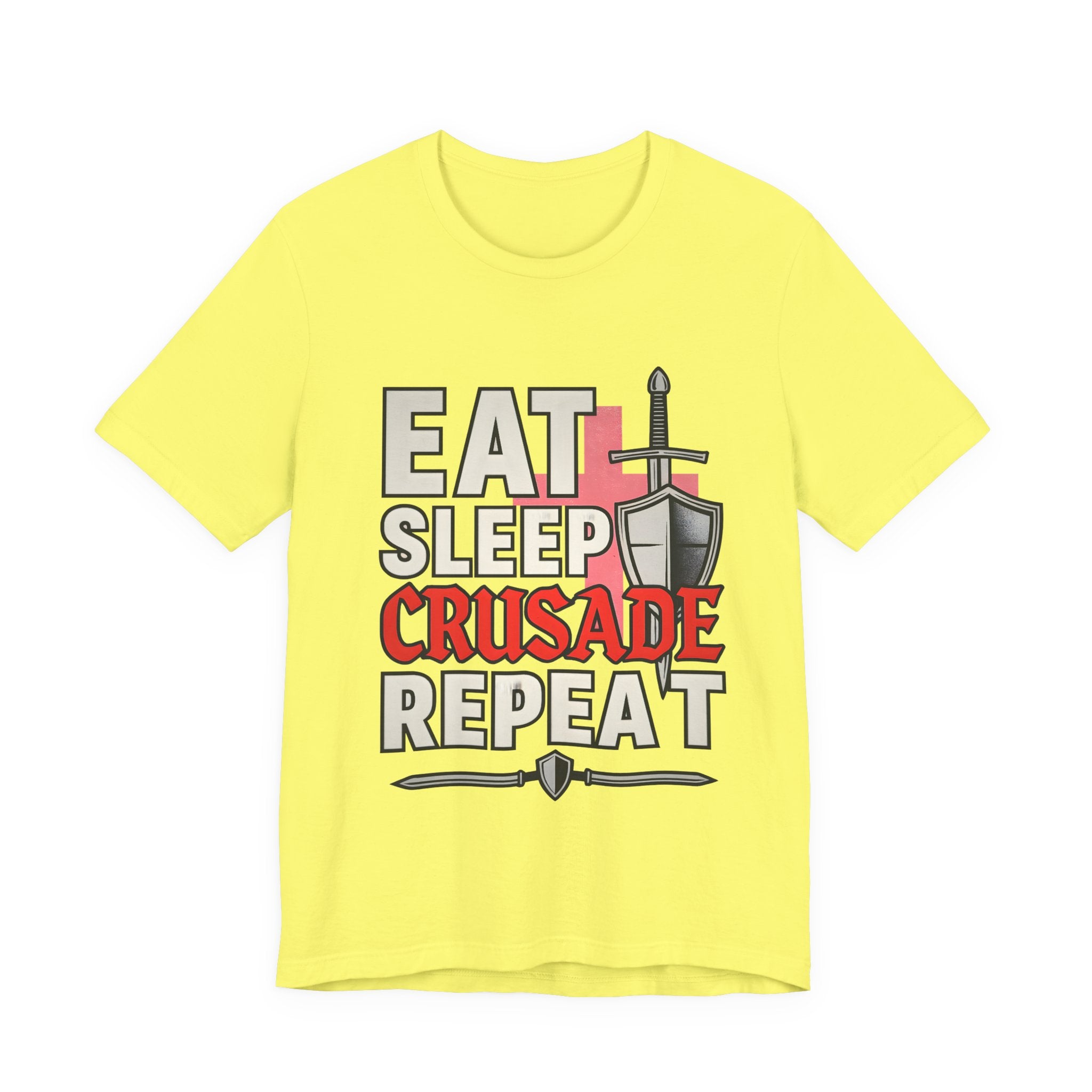 Eat Sleep Crusade Repeat T-Shirt | UK Patriot Medieval Sword & Shield Design | English National Pride Tee