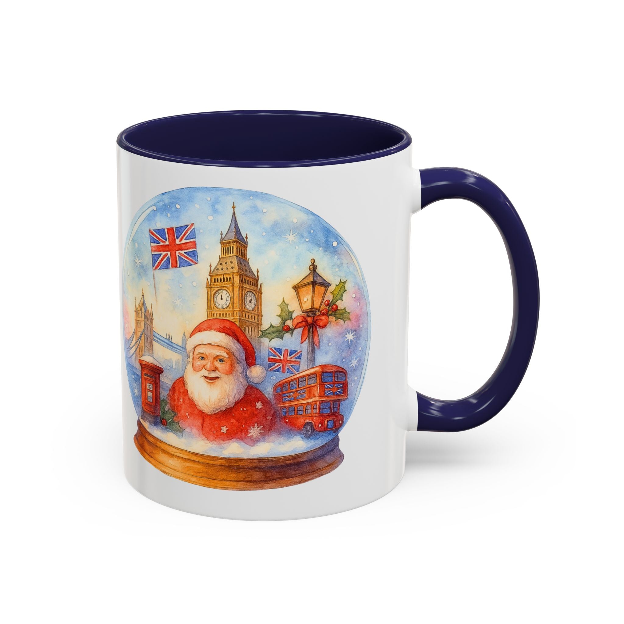 London Santa Snowglobe Mug | UK Christmas Souvenir Cup | Big Ben London Bus Festive Mug | British Holiday Gift