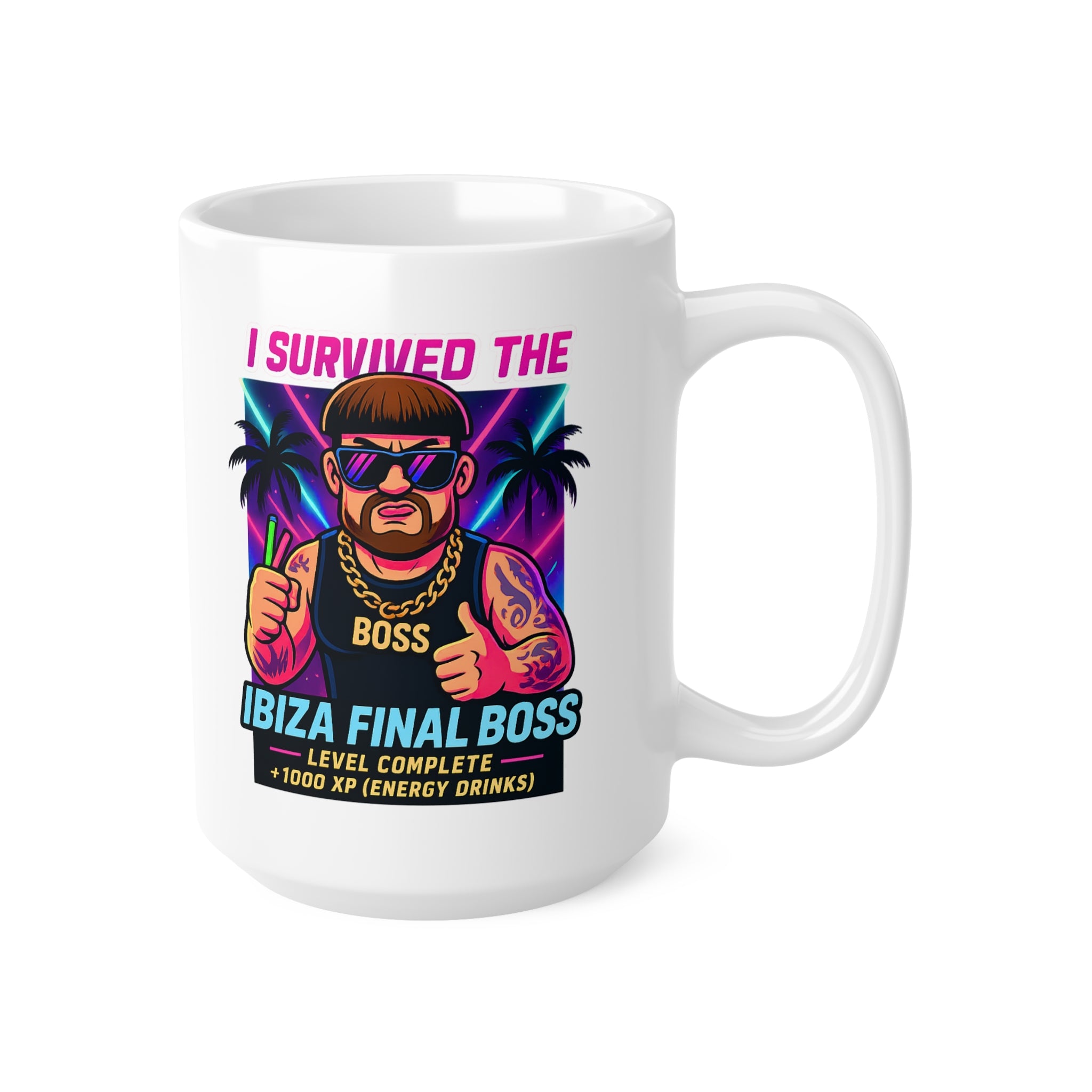 I Survived The Ibiza Final Boss Coffee Mug | Funny UK Summer Meme Cup | British Pop Culture Gift | Rave Party Tea Cup | Festival Drinkware