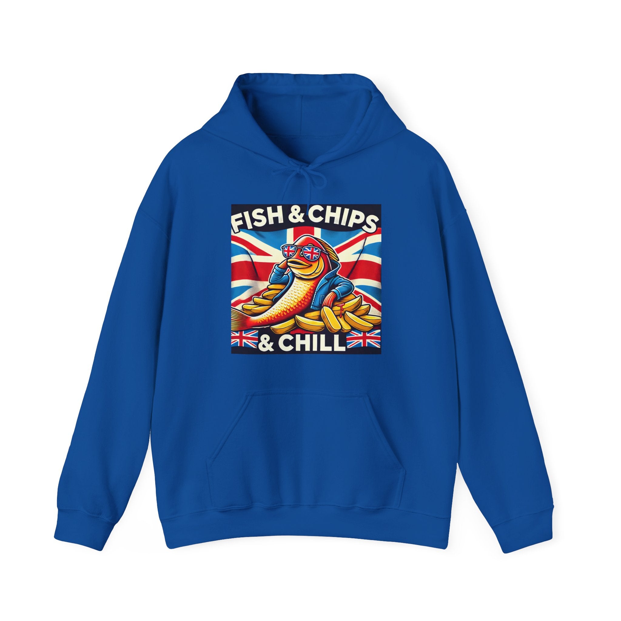 Fish & Chips n Chill Hoodie | Funny British Foodie Sweatshirt | Cozy Stylish UK Banter Wear | Gift for Food Lovers and Chippy Fans