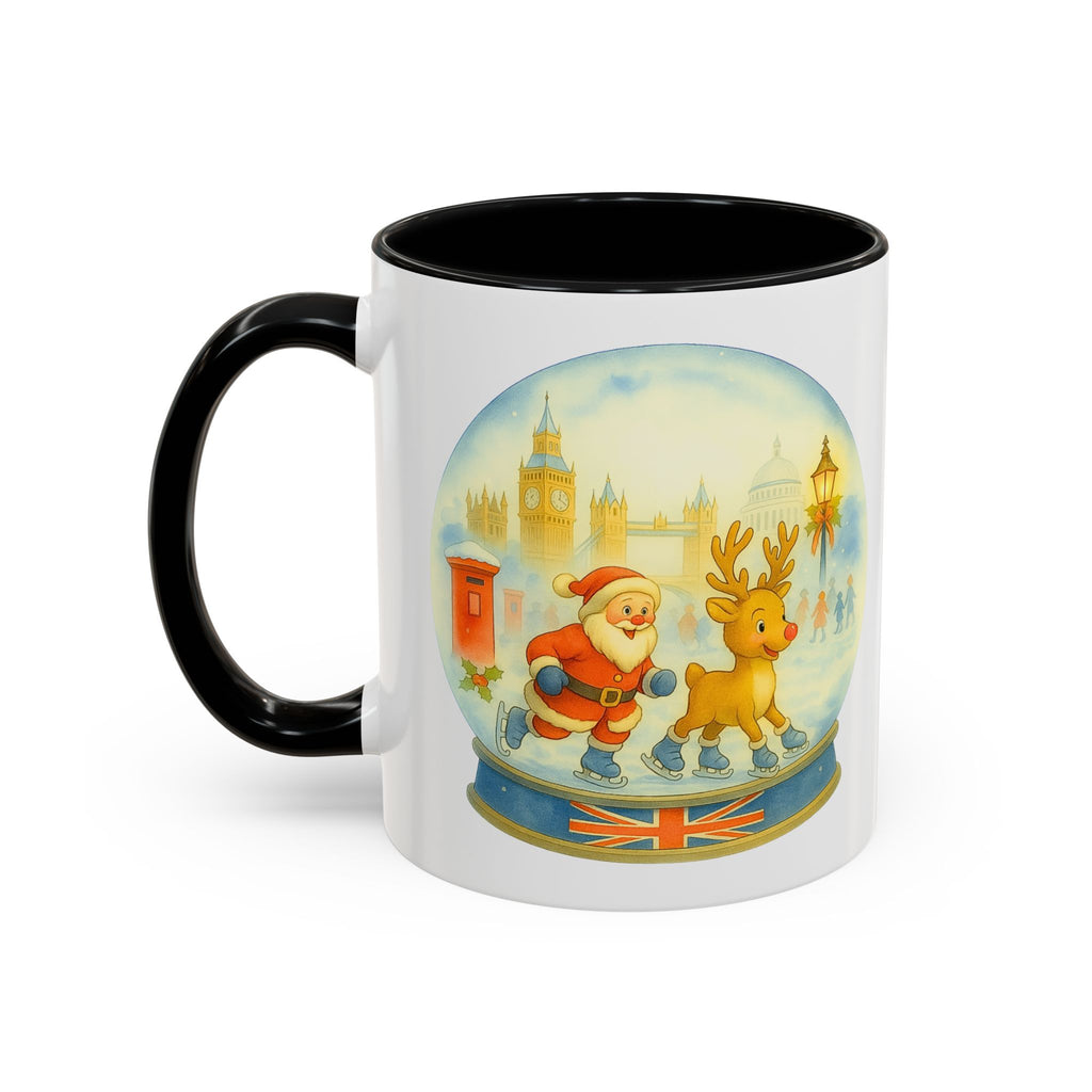 Santa and Rudolph ice skating London snowglobe Christmas mug, photo 9