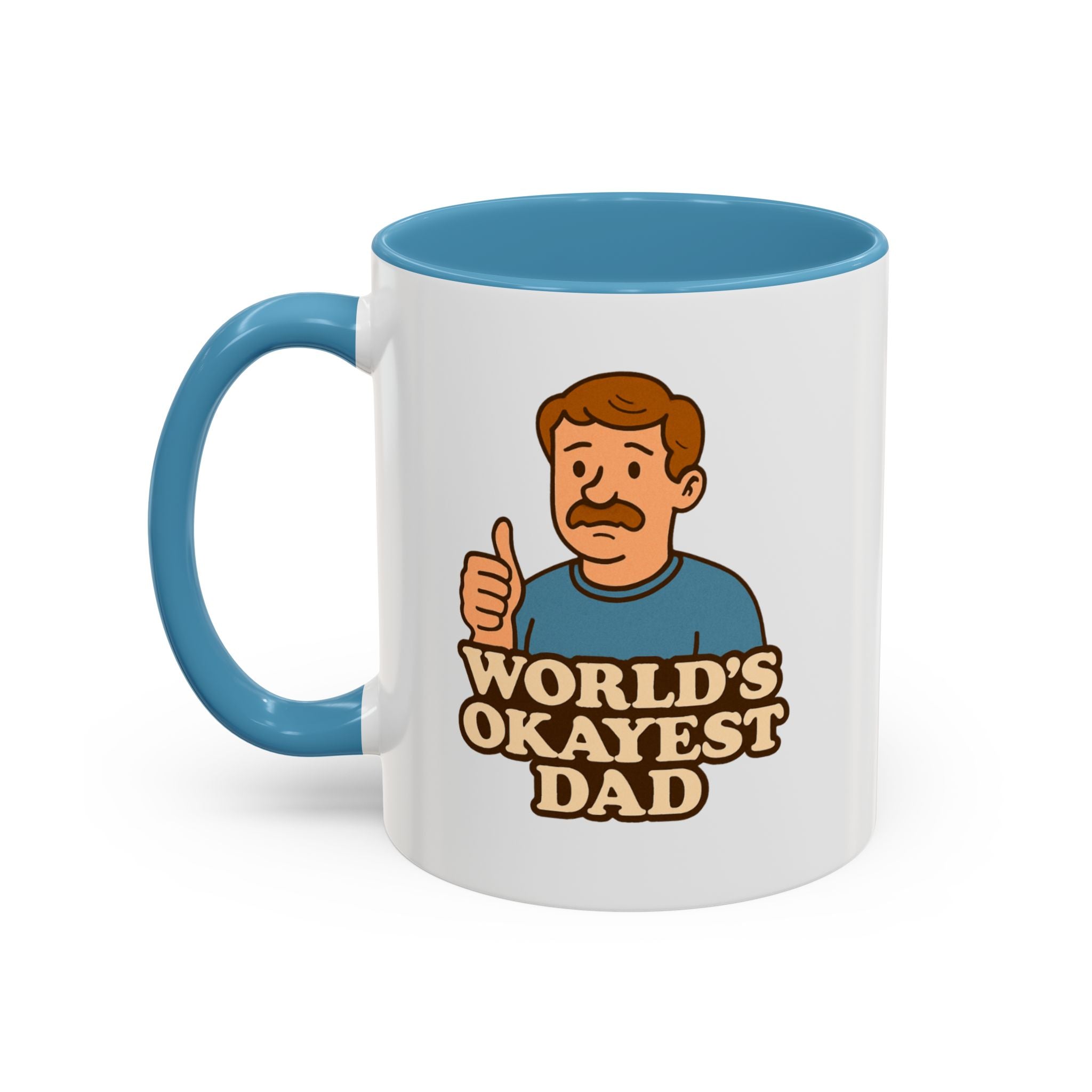 Worlds Okayest Dad Mug - Funny Fathers Day Gift |  11oz Sarcastic Coffee Cup | Thumbs Up Dad