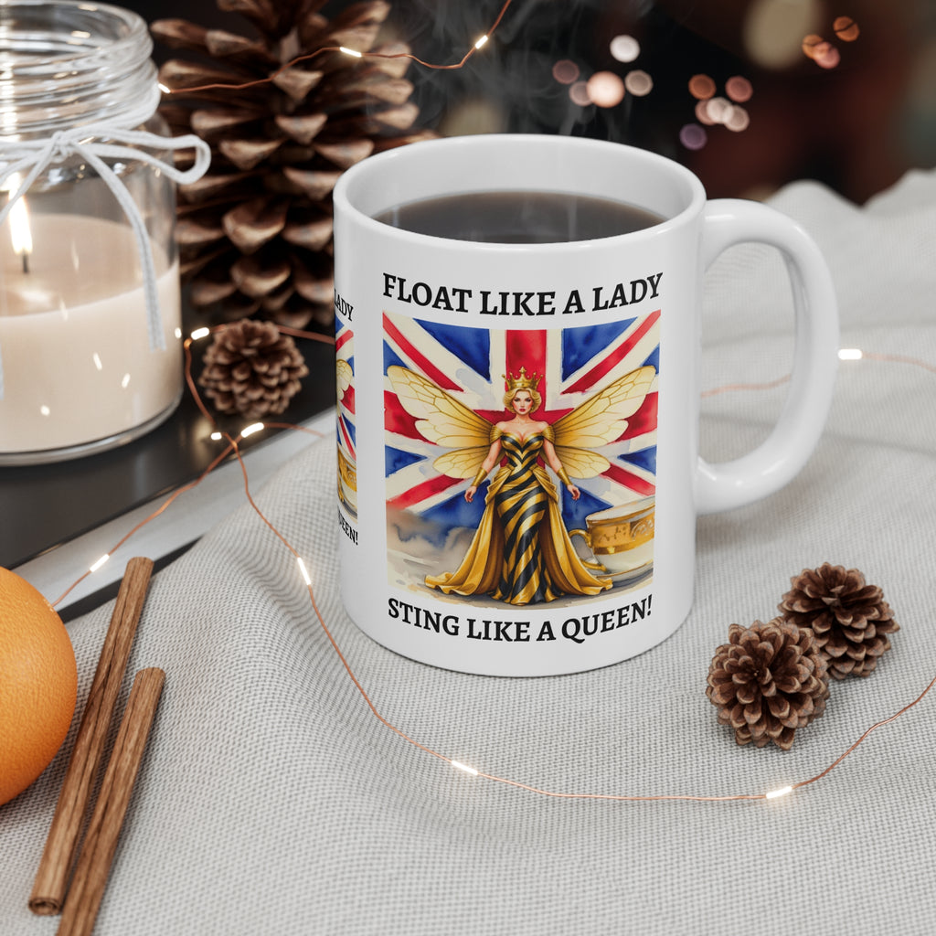 Float Like a Lady, Sting Like a Queen Mug | Union Jack Fairy Goddess Coffee Cup | International Women's Day