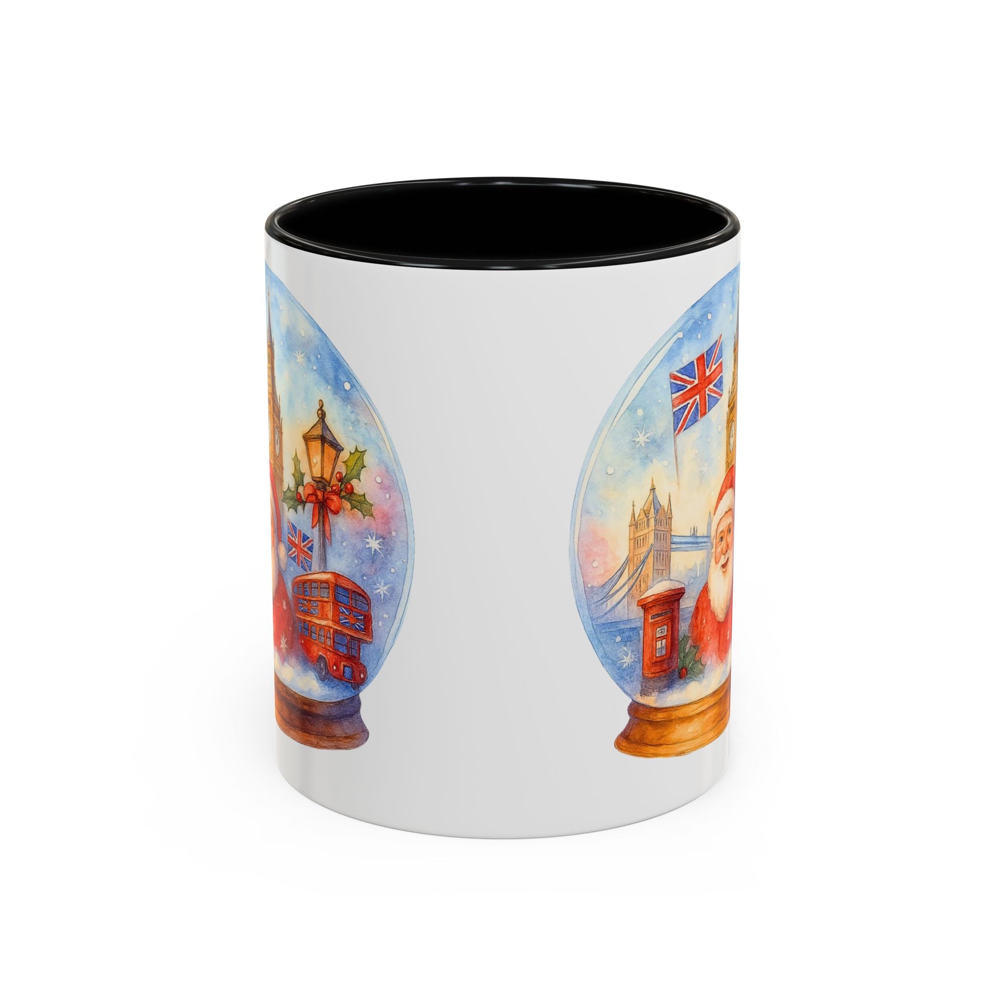 London Santa Snowglobe Mug | UK Christmas Souvenir Cup | Big Ben London Bus Festive Mug | British Holiday Gift