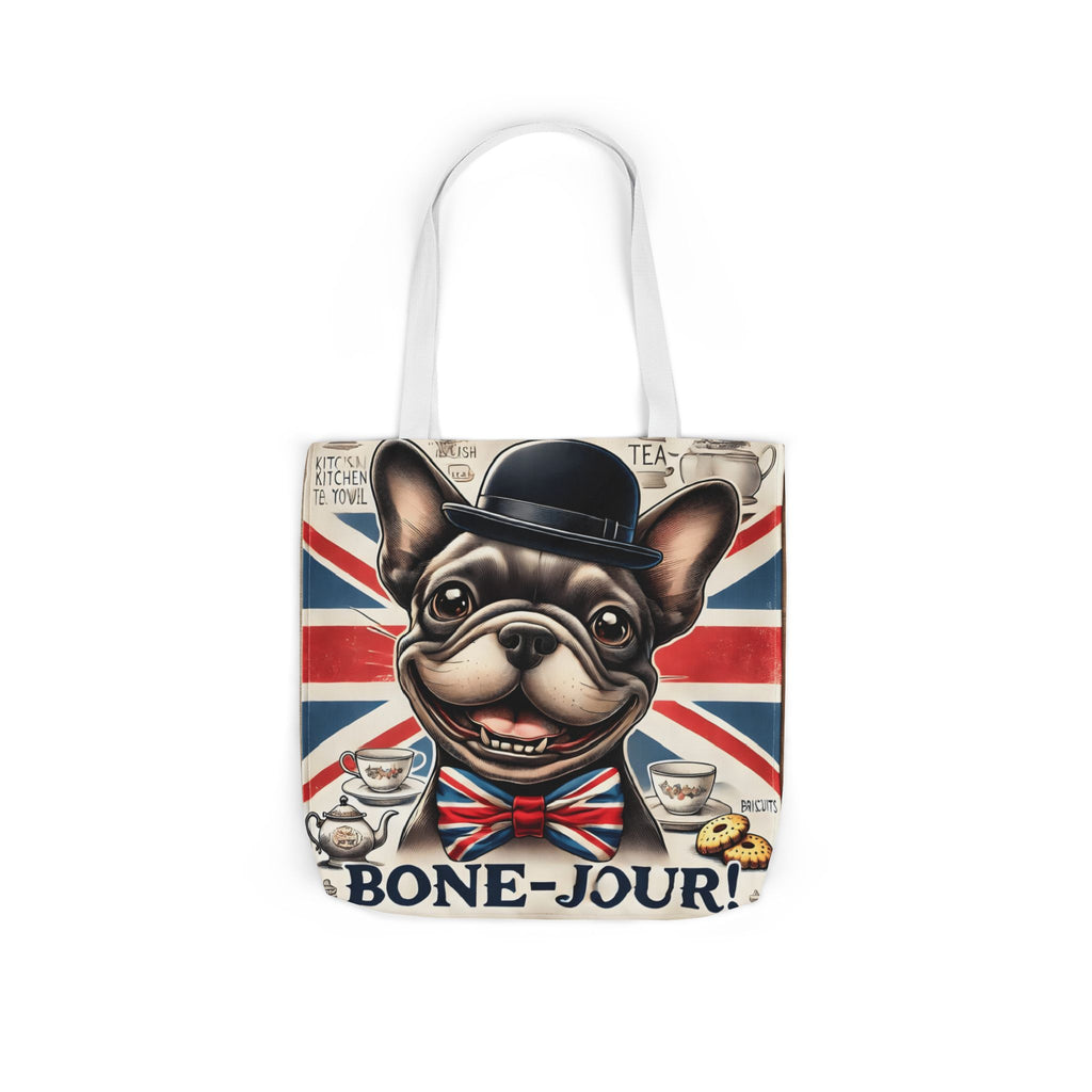 Bone-Jour Tote Bag | Union Jack Frenchie Bag | Fun Dog Mum Gift | Reusable Shopping Bag | French Bulldog Shoulder Bag, Dog Lover Gift