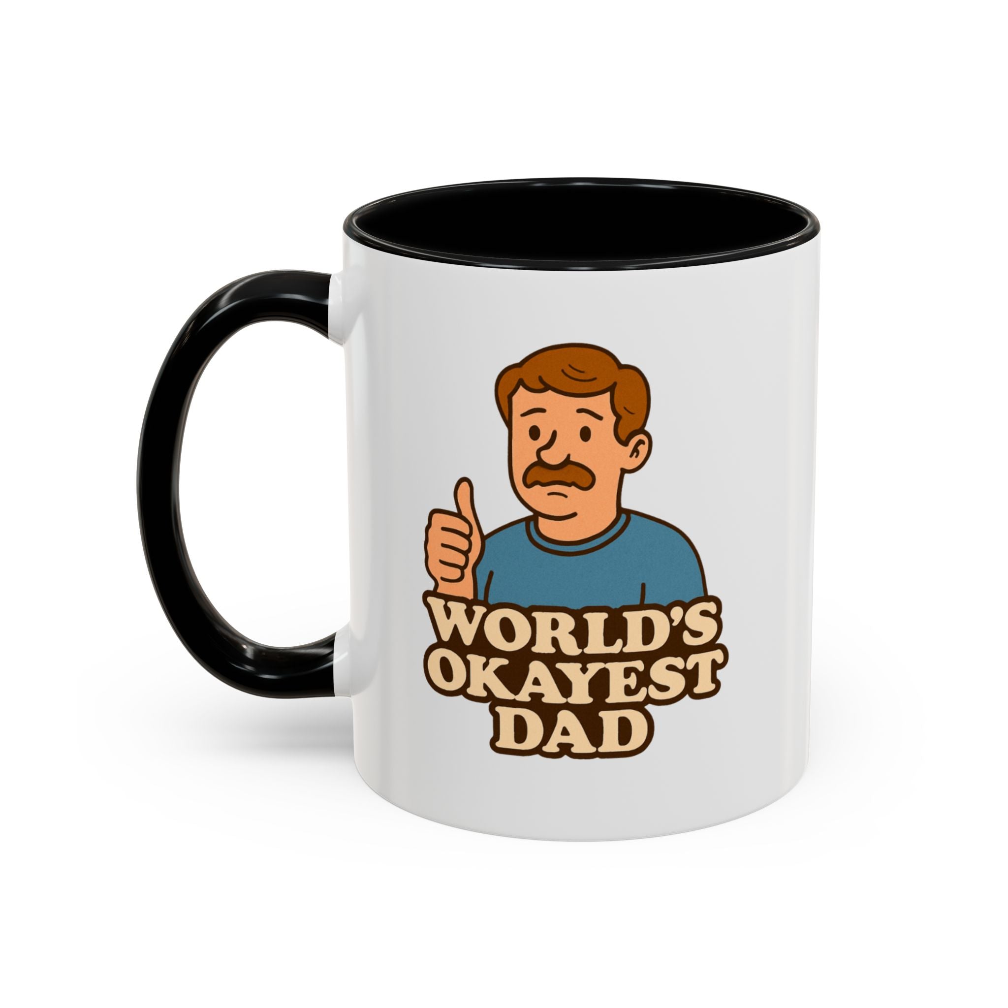 Worlds Okayest Dad Mug - Funny Fathers Day Gift |  11oz Sarcastic Coffee Cup | Thumbs Up Dad