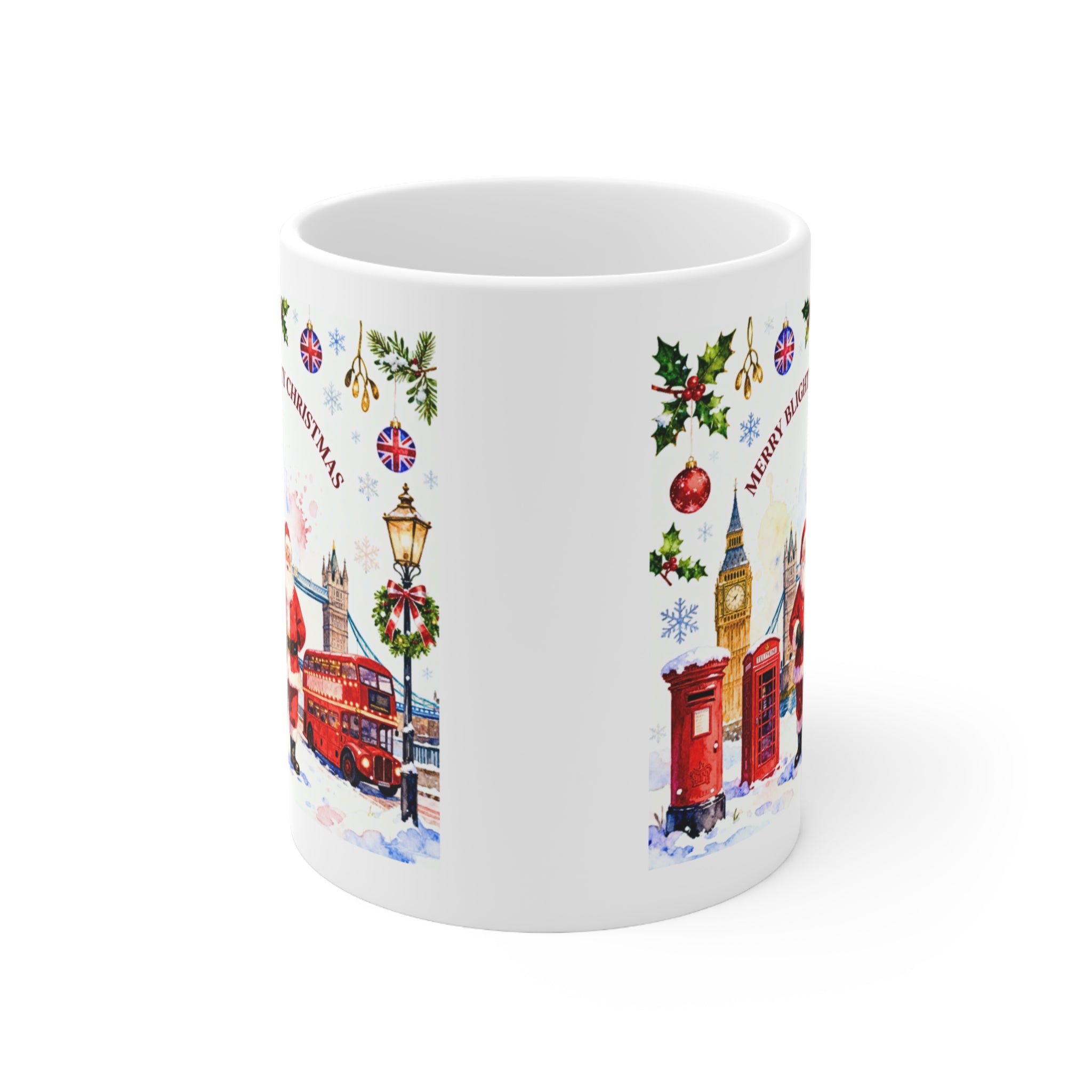 Merry Blighty Christmas - UK Santa Mug | British Festive Cup | London Watercolour Design | UK Holiday Gift