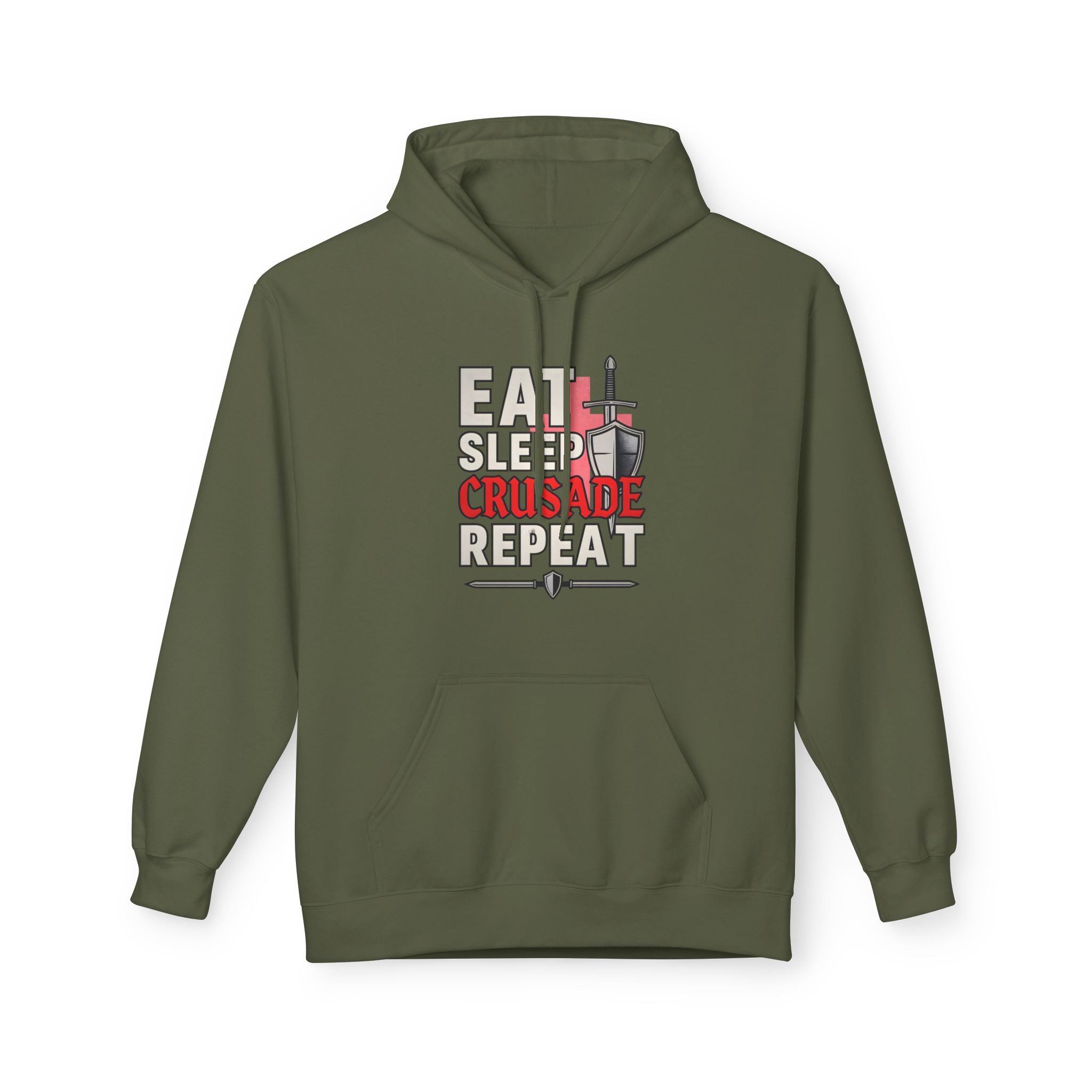 Eat Sleep Crusade Repeat Hoodie | English Patriot Medieval Shield & Sword Design | UK National Pride Jumper