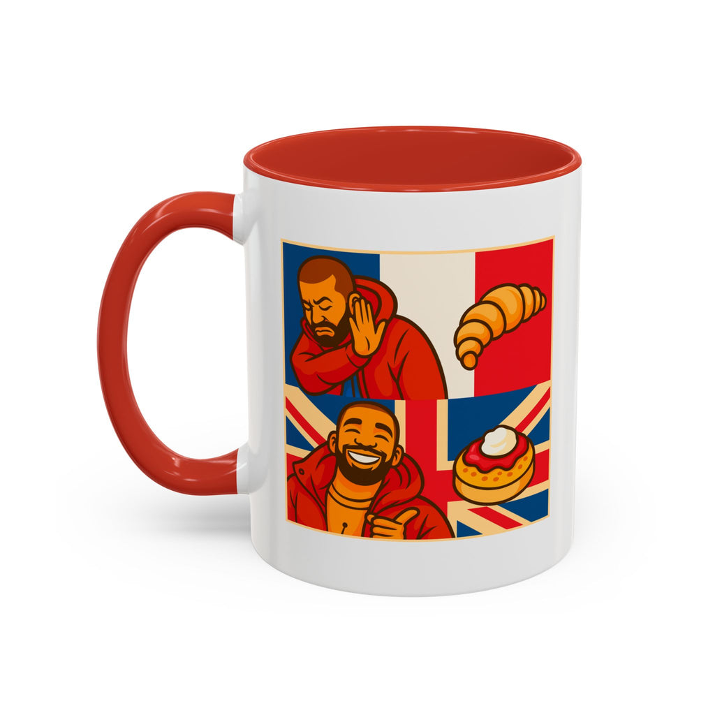 Funny British Croissant Vs Crumpet Mug - UK Patriot Drake Meme Gift | Anti-French Tea Humour | Funny Foodie Present | Union Jack Coffee Cup