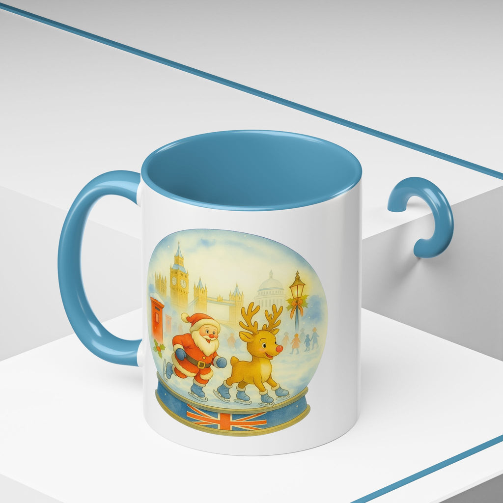 Santa and Rudolph ice skating London snowglobe Christmas mug, photo 12