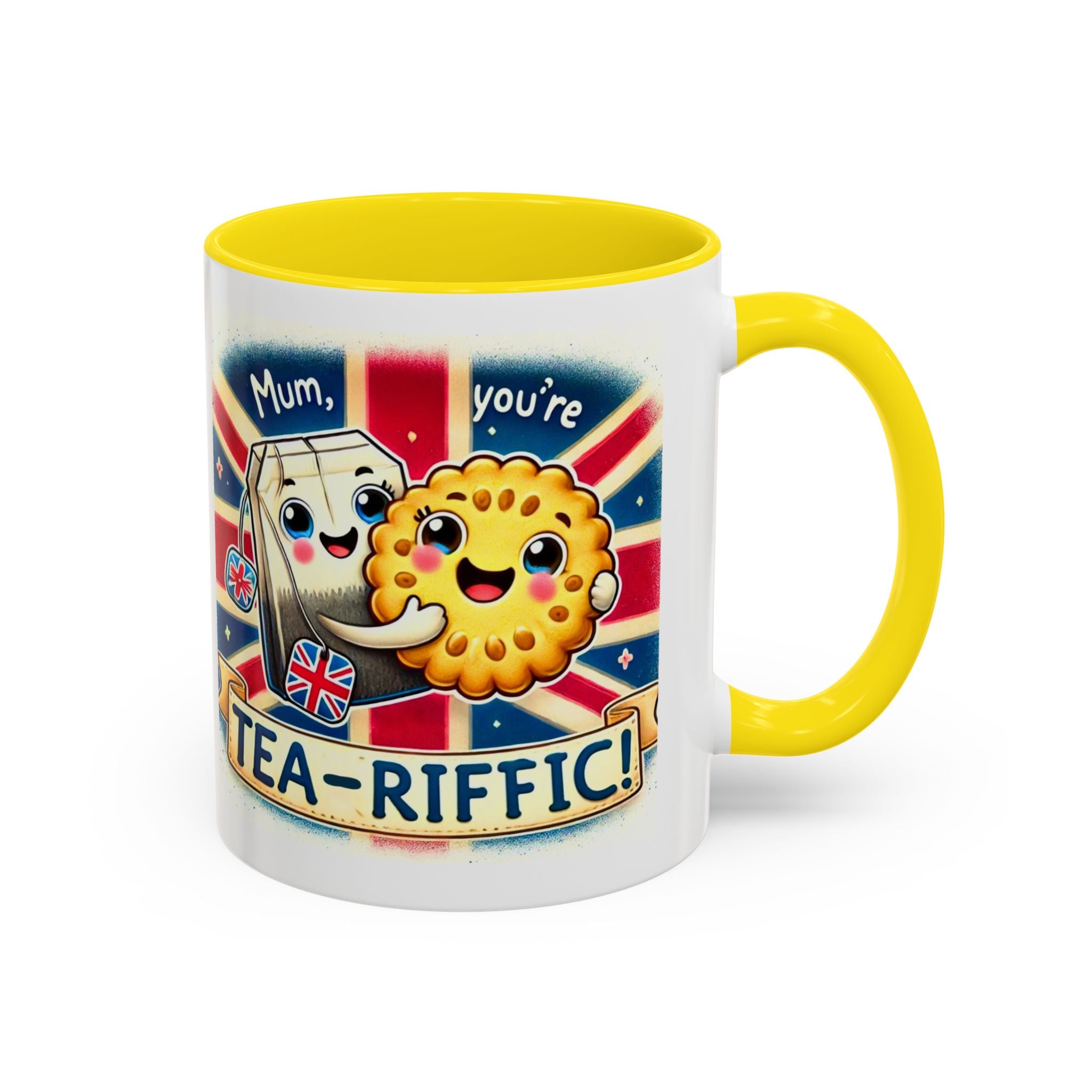 Mum, You're Tea-Riffic! 11oz Accent Mug | Funny British Mothers Day Gift | Cute Tea Lover Accent Cup | Funny Pun Mug | Gift for Mum