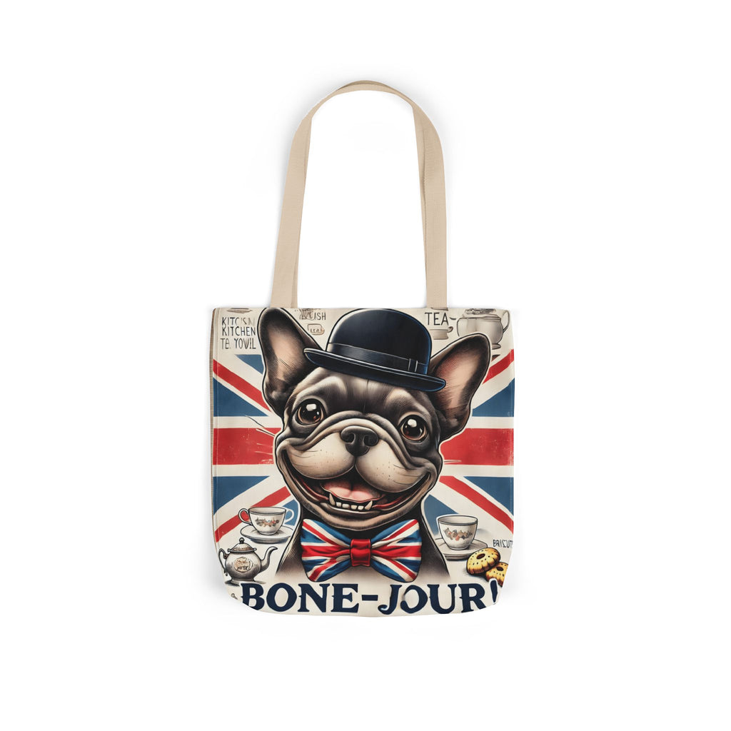 Bone-Jour Tote Bag | Union Jack Frenchie Bag | Fun Dog Mum Gift | Reusable Shopping Bag | French Bulldog Shoulder Bag, Dog Lover Gift