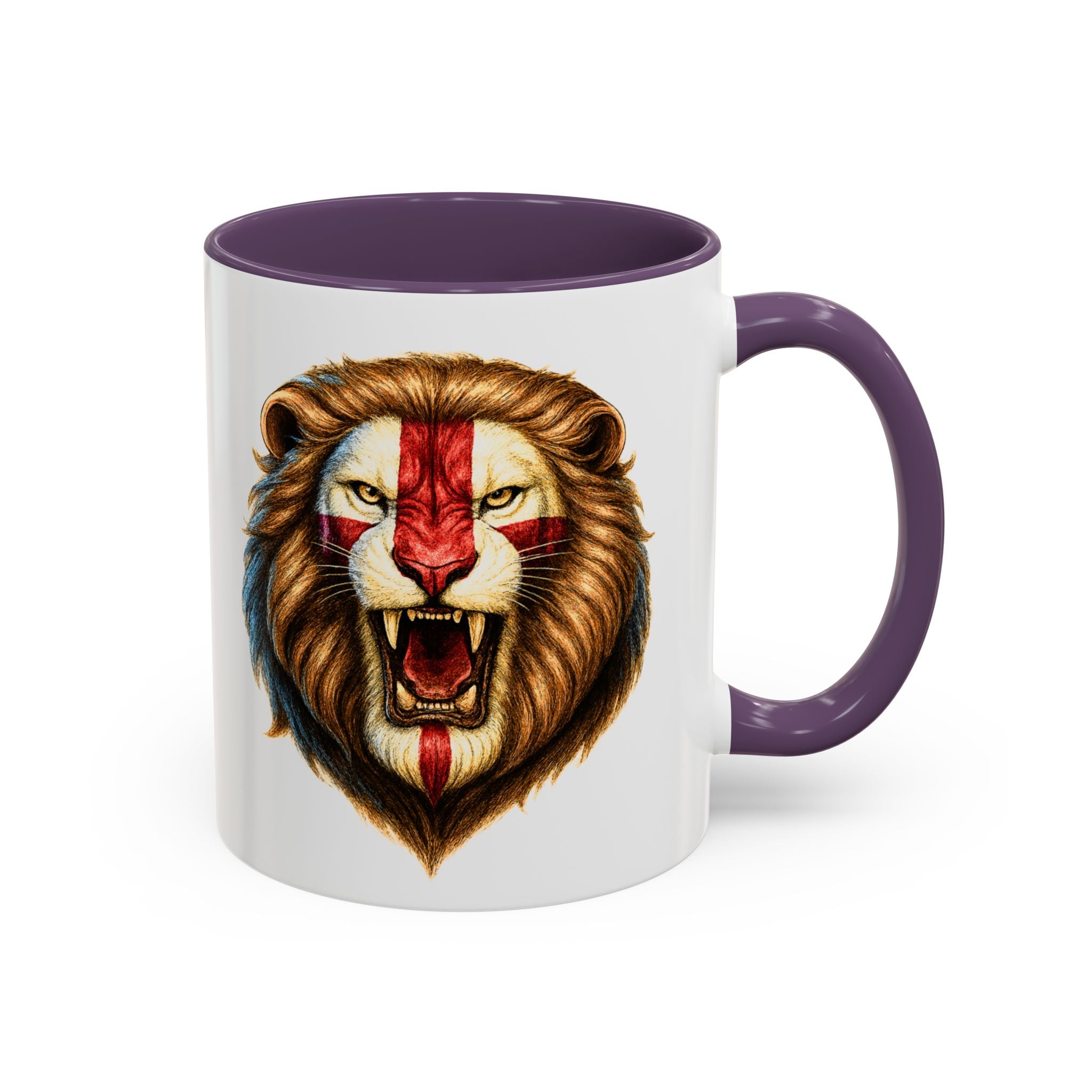 Roaring English Lion Accent Mug | St. George's Cross Patriotic Coffee Cup | Funny Medieval England Gift in Glossy Finish