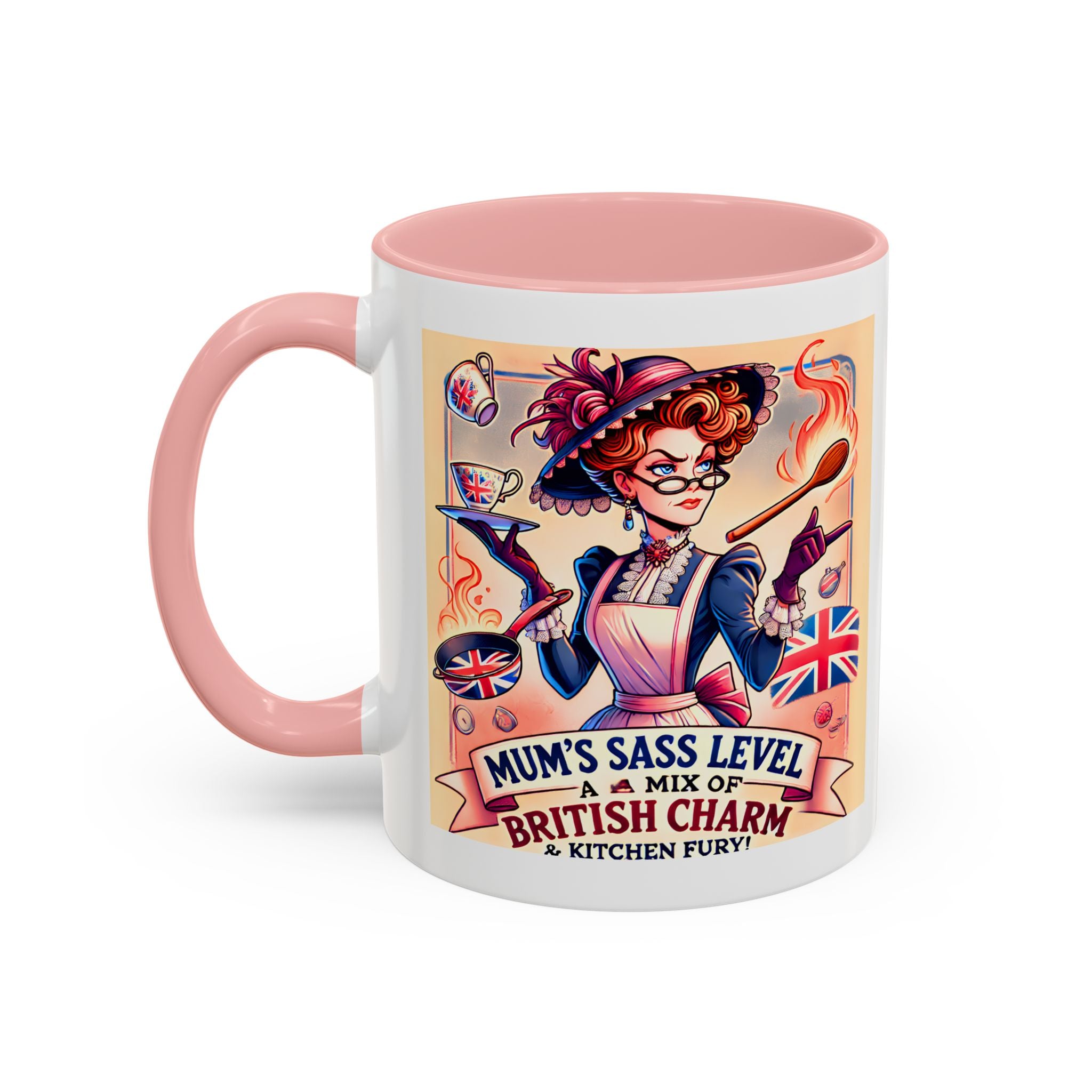 Mum's Sass Level Mug | Funny British Mother's Day Gift | Kitchen Queen Accent Coffee Cup | 11oz Tea Lover Mug