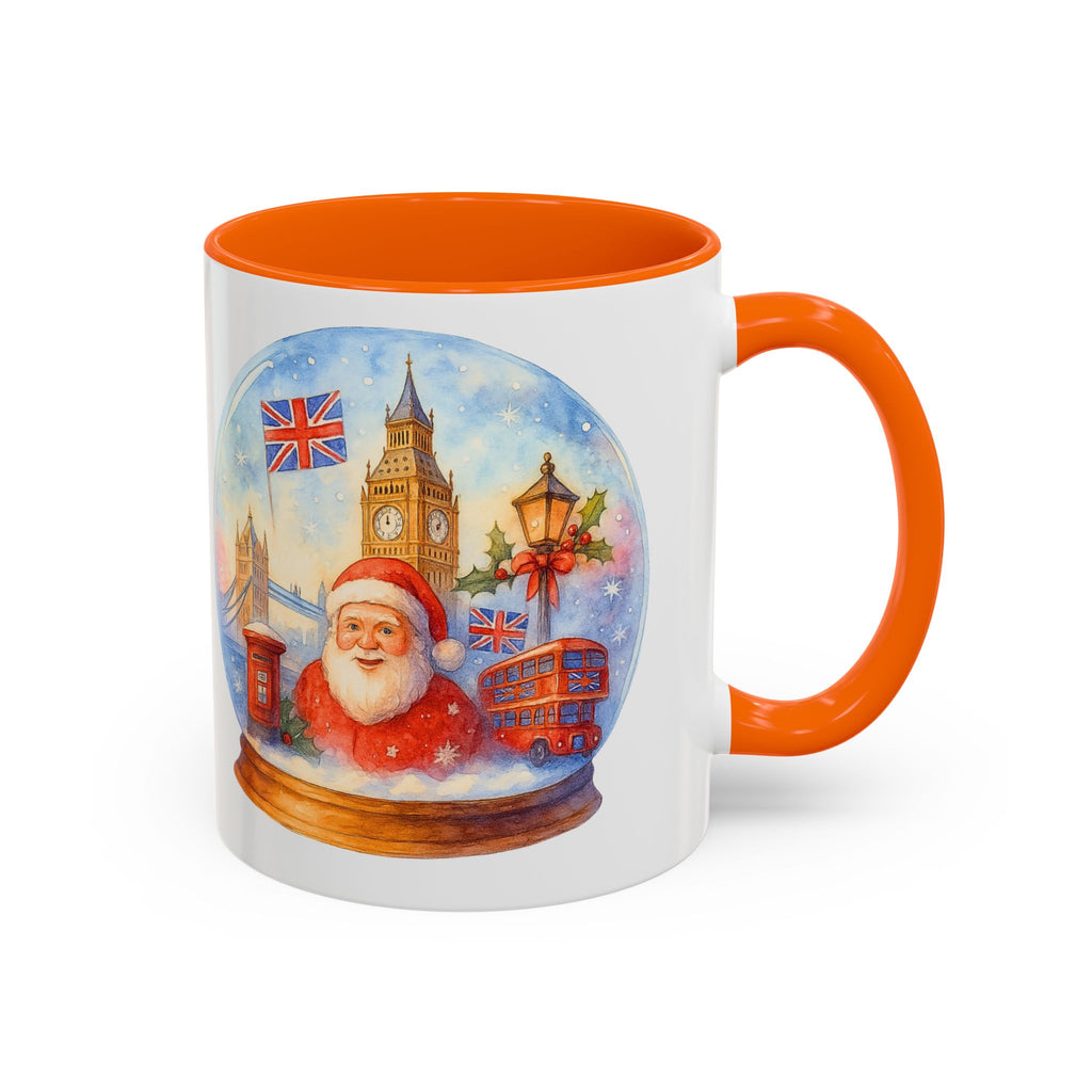 London Santa Snowglobe Mug | UK Christmas Souvenir Cup | Big Ben London Bus Festive Mug | British Holiday Gift