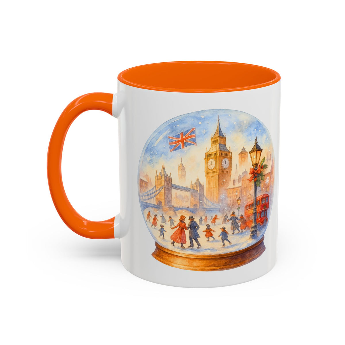 London snowglobe mug with Big Ben, Tower Bridge and red buses, photo 2