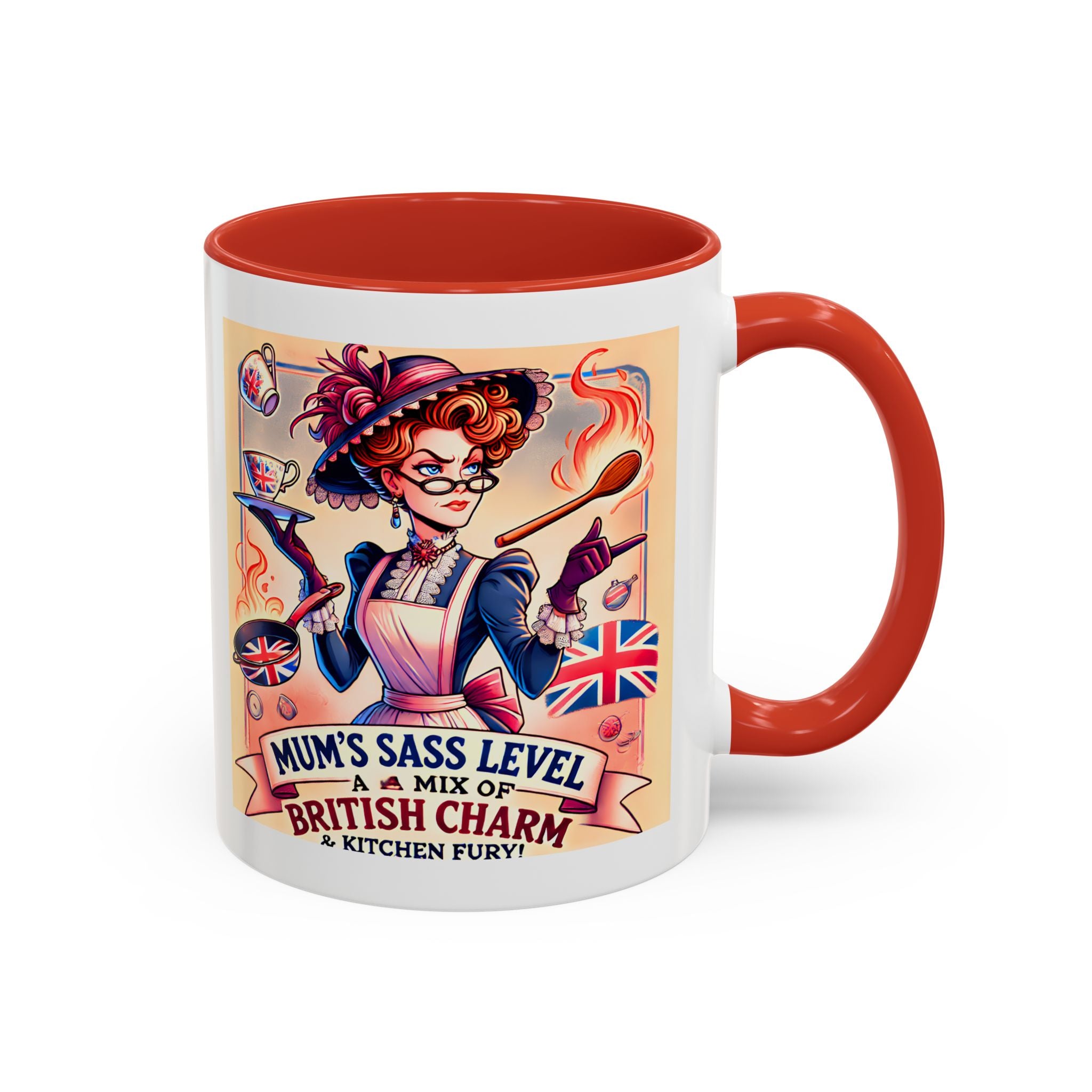 Mum's Sass Level Mug | Funny British Mother's Day Gift | Kitchen Queen Accent Coffee Cup | 11oz Tea Lover Mug