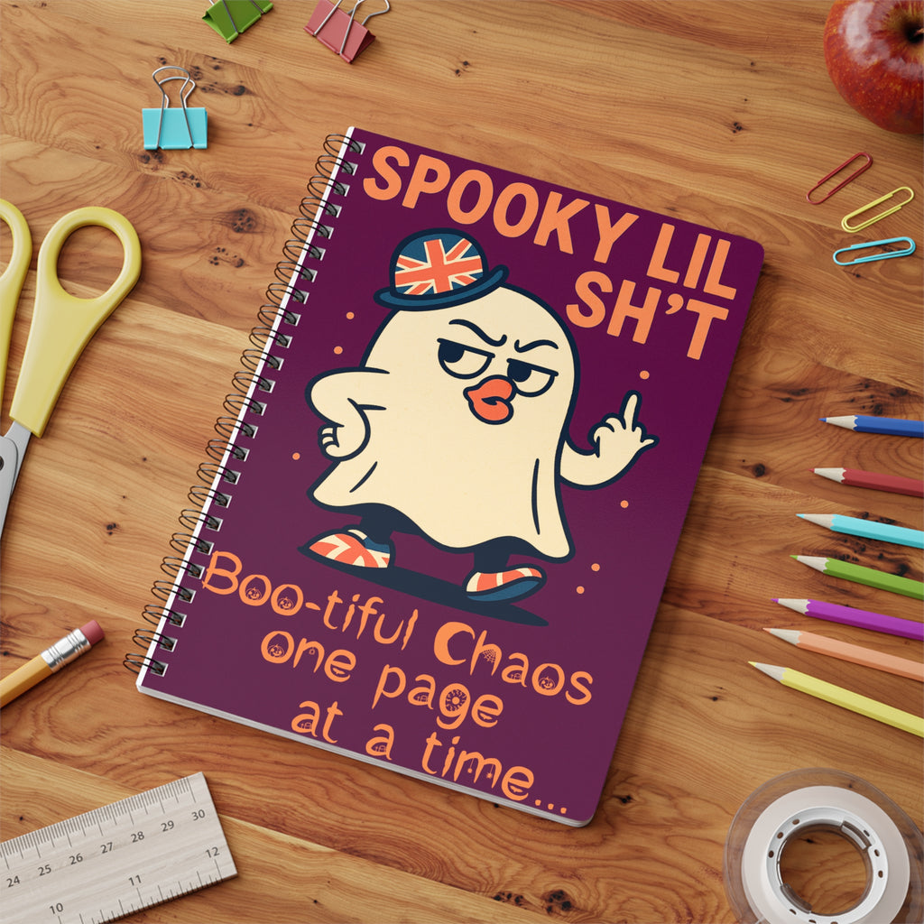 Spooky Lil' Sh*t Notebook - A5 Wirobound Halloween Journal | Student Gift | Sassy Ghost A5 Journal | Funny British Stationery Gift
