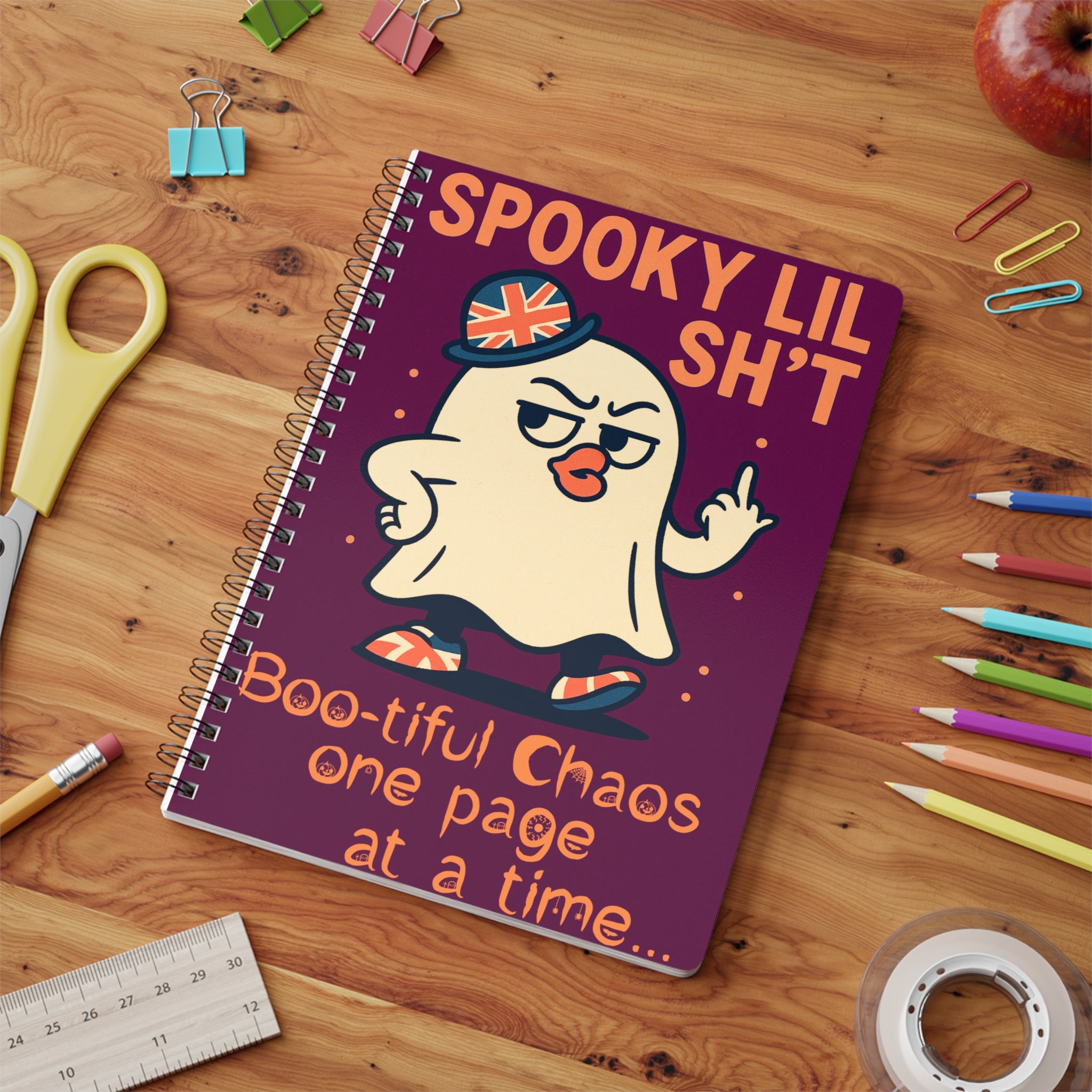 Spooky Lil' Sh*t Notebook - A5 Wirobound Halloween Journal | Student Gift | Sassy Ghost A5 Journal | Funny British Stationery Gift
