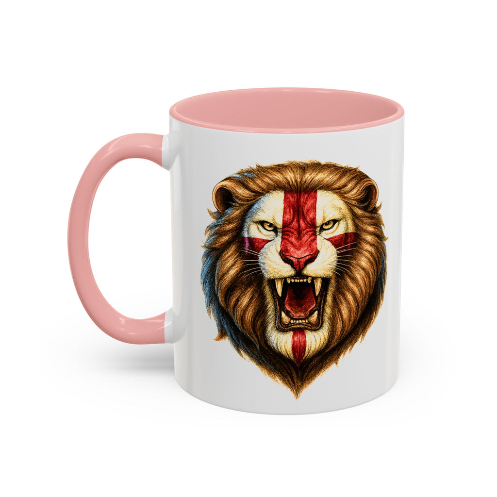 Roaring English Lion Accent Mug | St. George's Cross Patriotic Coffee Cup | Funny Medieval England Gift in Glossy Finish