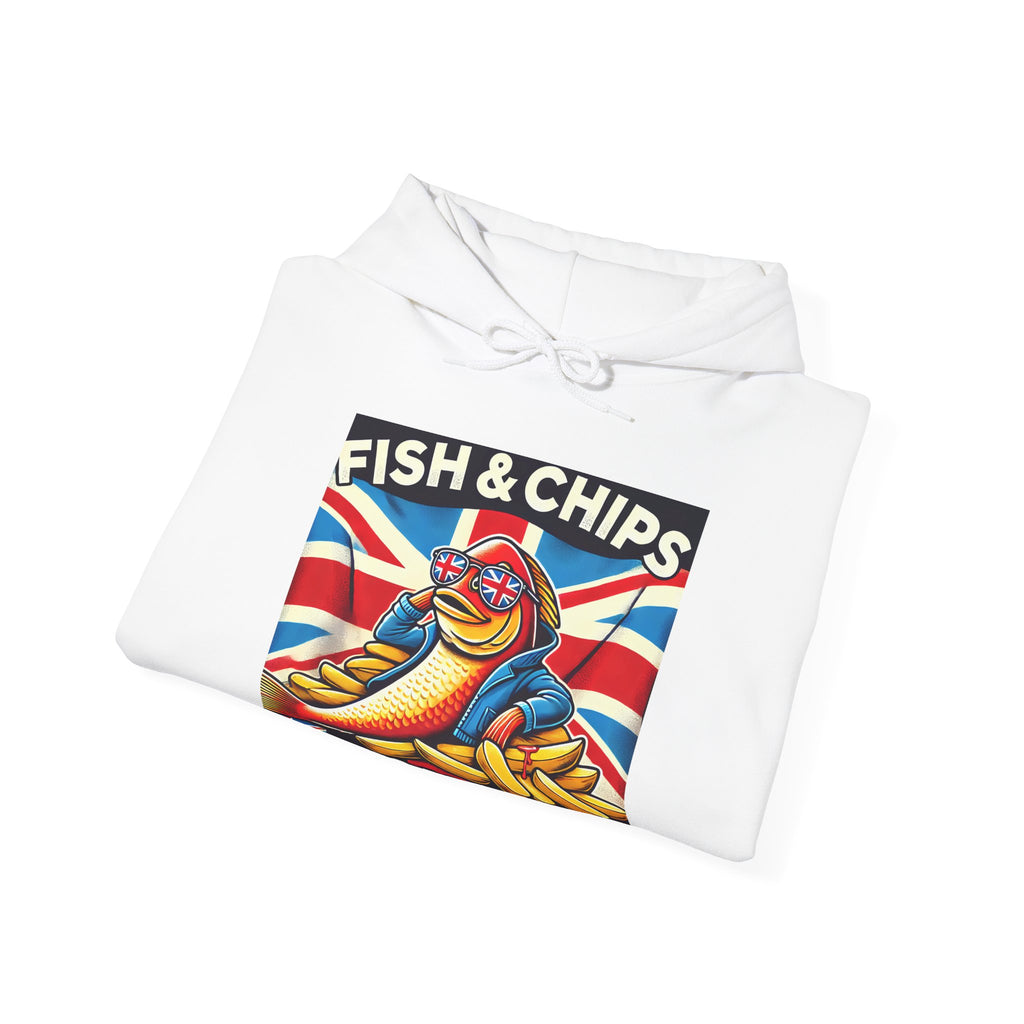 Fish & Chips n Chill Hoodie | Funny British Foodie Sweatshirt | Cozy Stylish UK Banter Wear | Gift for Food Lovers and Chippy Fans