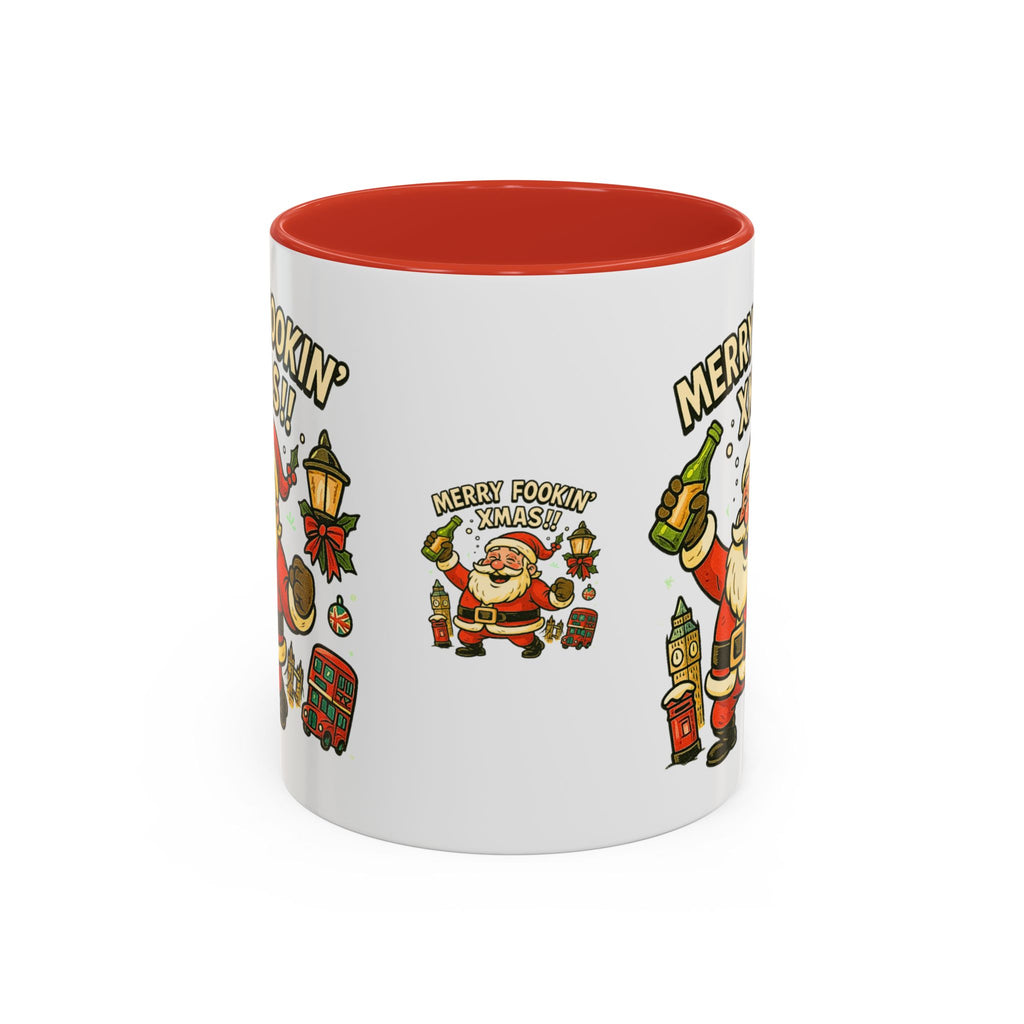 Merry Fookin' Xmas drunk Santa mug with Big Ben and a red bus, photo 8